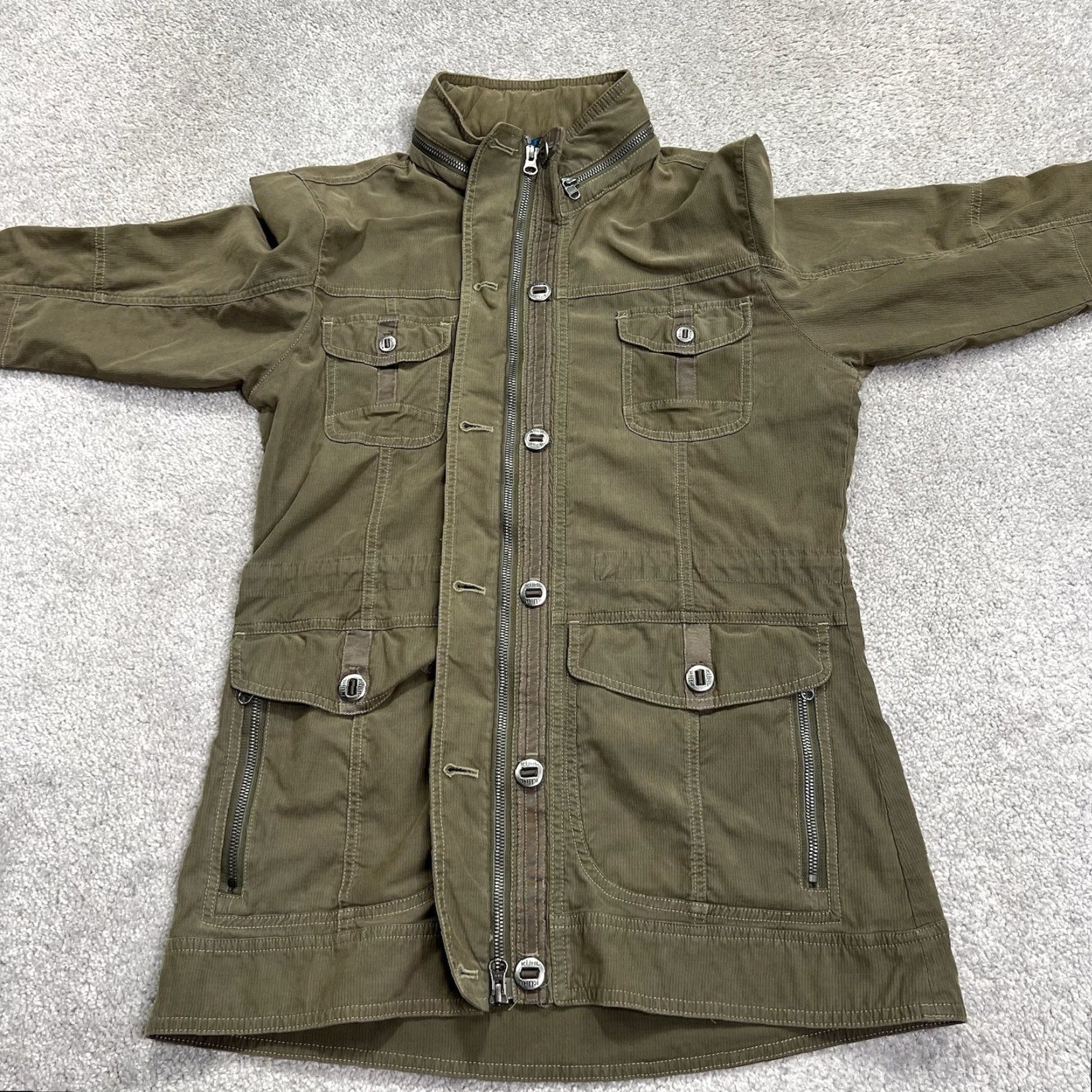 Vintage Kuhl Womens Rekon Small Jacket Army Olive Green Hooded Full Zip Pockets Size S / US 4 / IT 40 - 6 Thumbnail