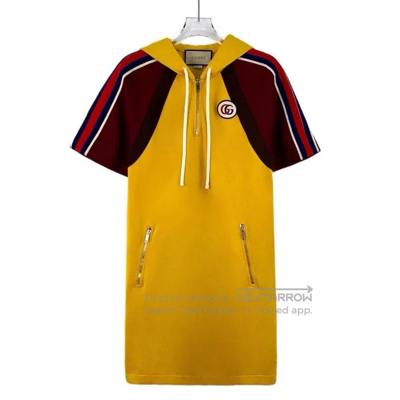 Gucci Gucci Yellow side stripe logo embroidery cotton hooded dra Size S / US 4 / IT 40 - 1 Thumbnail