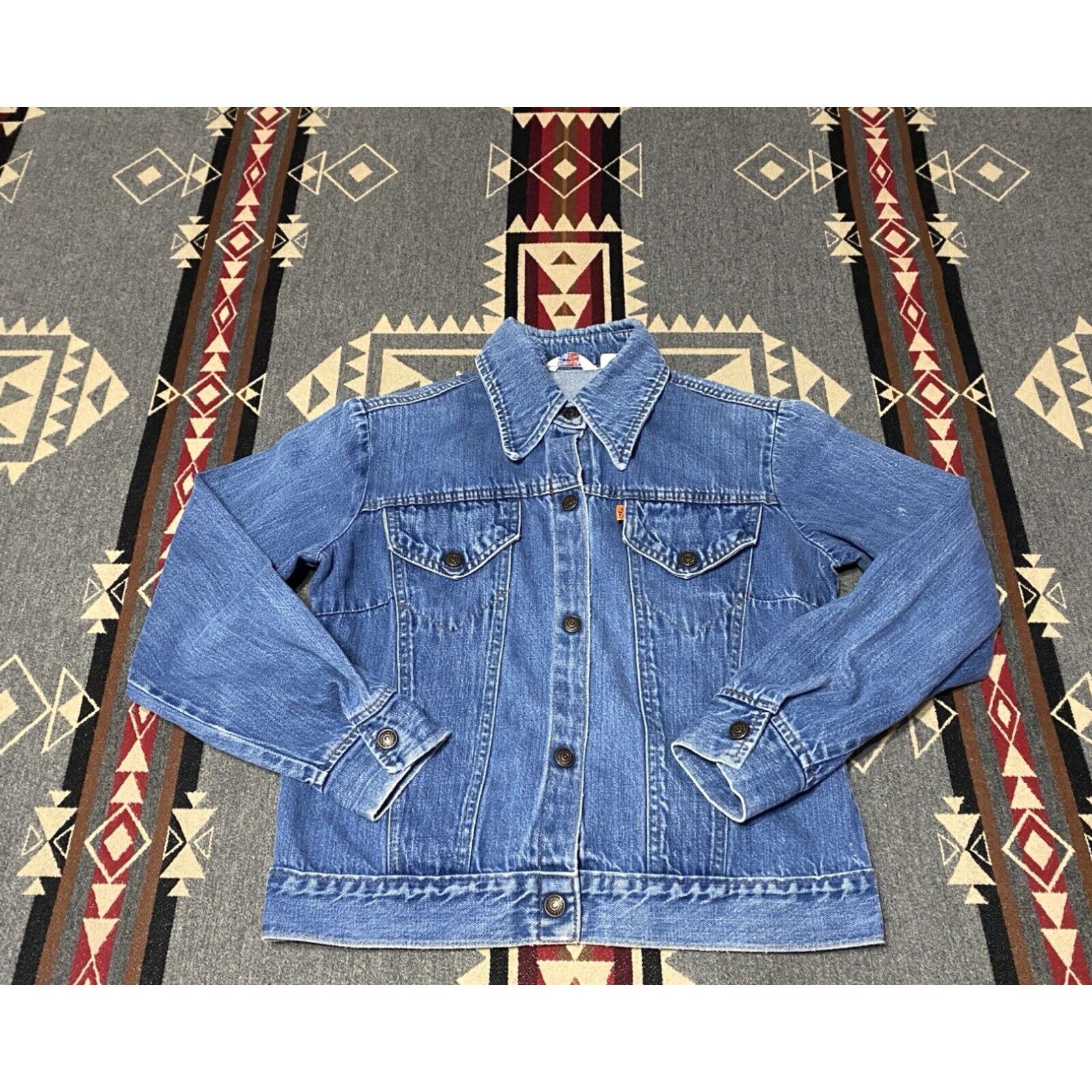 image of Levis Womens 60S Denim Jacket Size M Blue Jean Orange Tab Snap Western VTG T75 in White