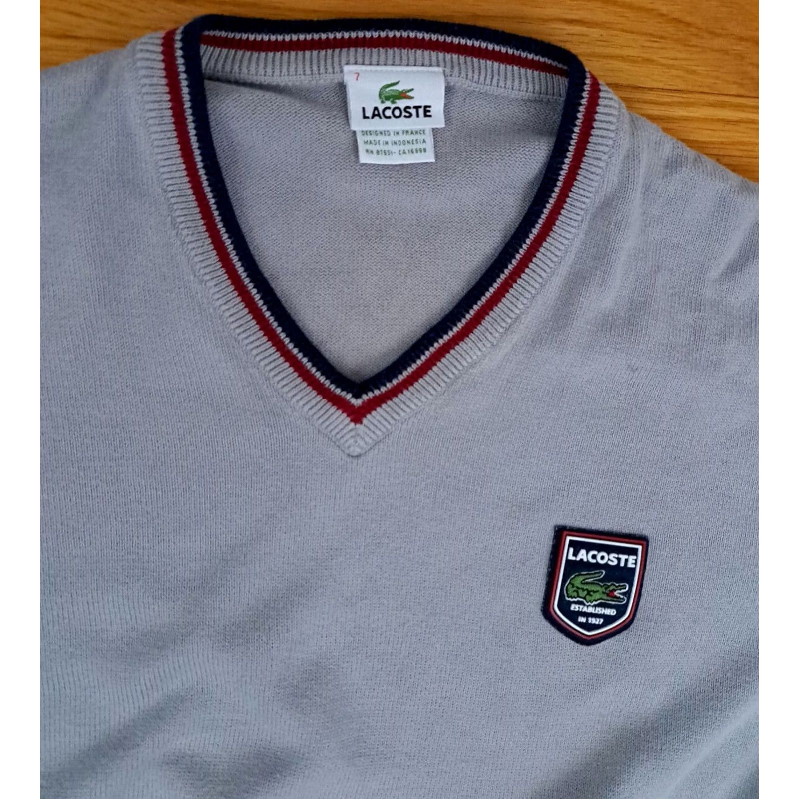 Lacoste Lacoste Sweater V-Neck Knit Long Sleeve 7XL Gray Pullover Mens All Seasons Tennis Pullover Knit Shirt V-Neck Lacoste Sweater 7XL Gray with trim Size US XXL / EU 58 / 5 - 3 Thumbnail
