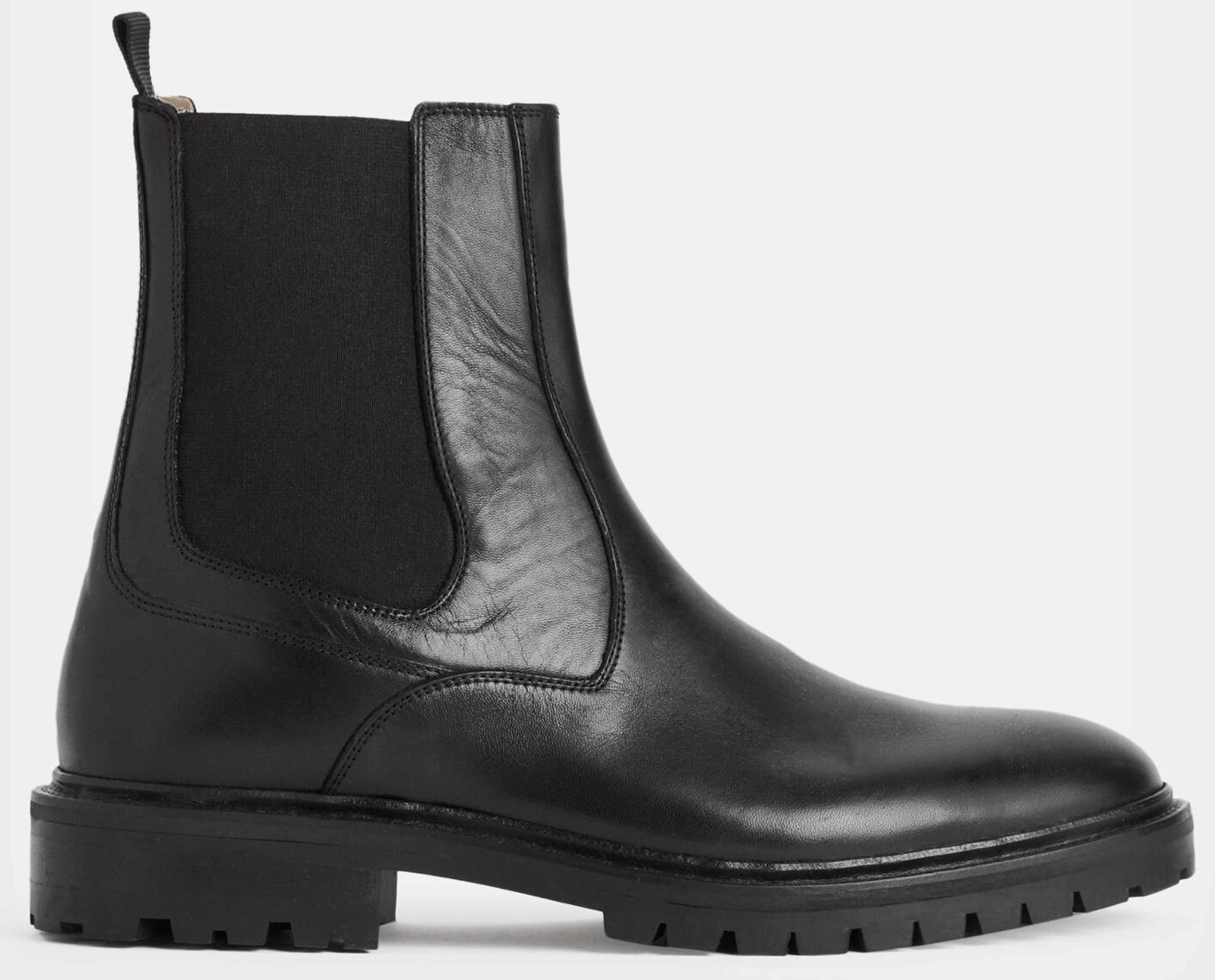 image of Allsaints Melos Black Leather Chelsea Ankle Boots, Men's (Size 12)