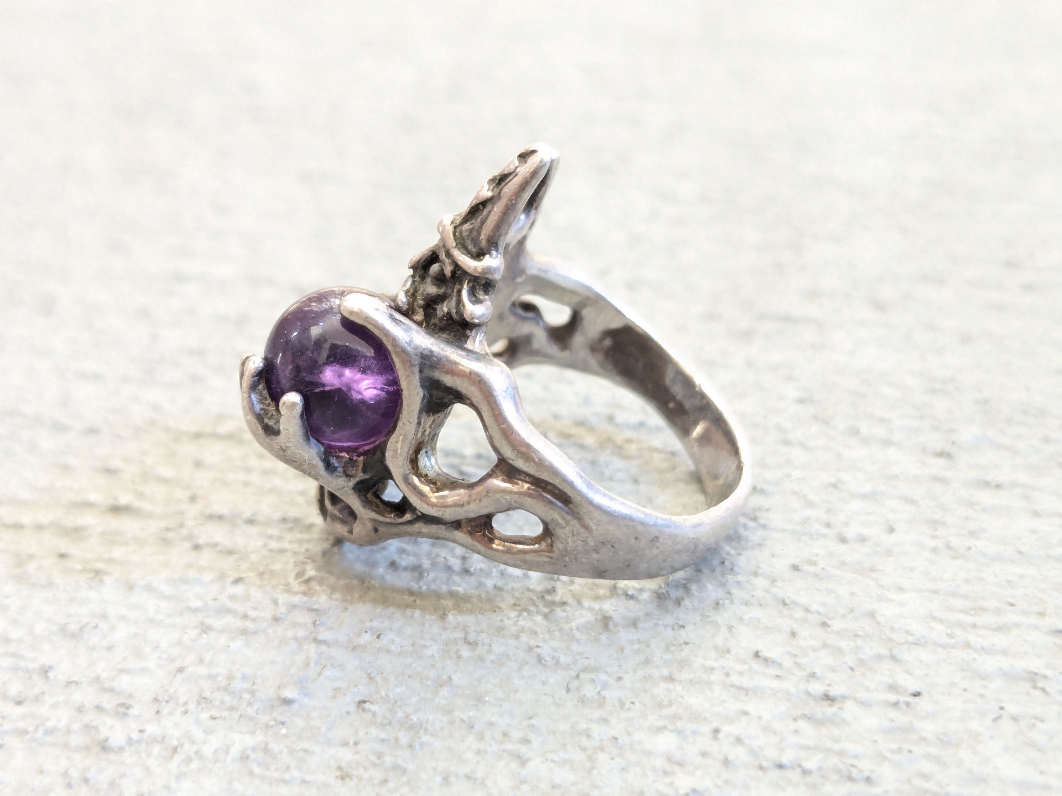 Jewelry × Sterling Silver Sterling Silver Ring Wizard Purple Amethyst Orb Sphere 5.75 Size ONE SIZE - 4 Thumbnail