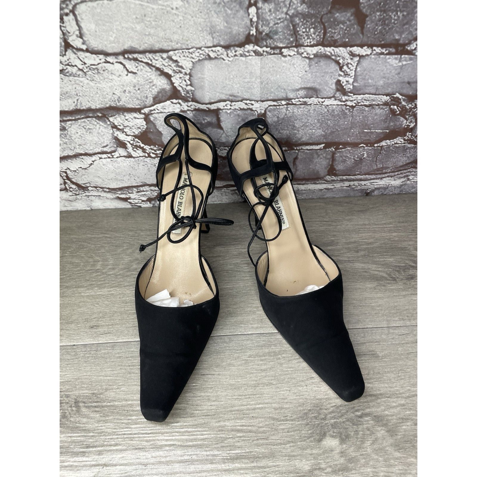 Manolo Blahnik Manolo Blahnik Black Satin Pointed Toe Strappy Stiletto Heel Size US 9 / IT 39 - 13 Thumbnail