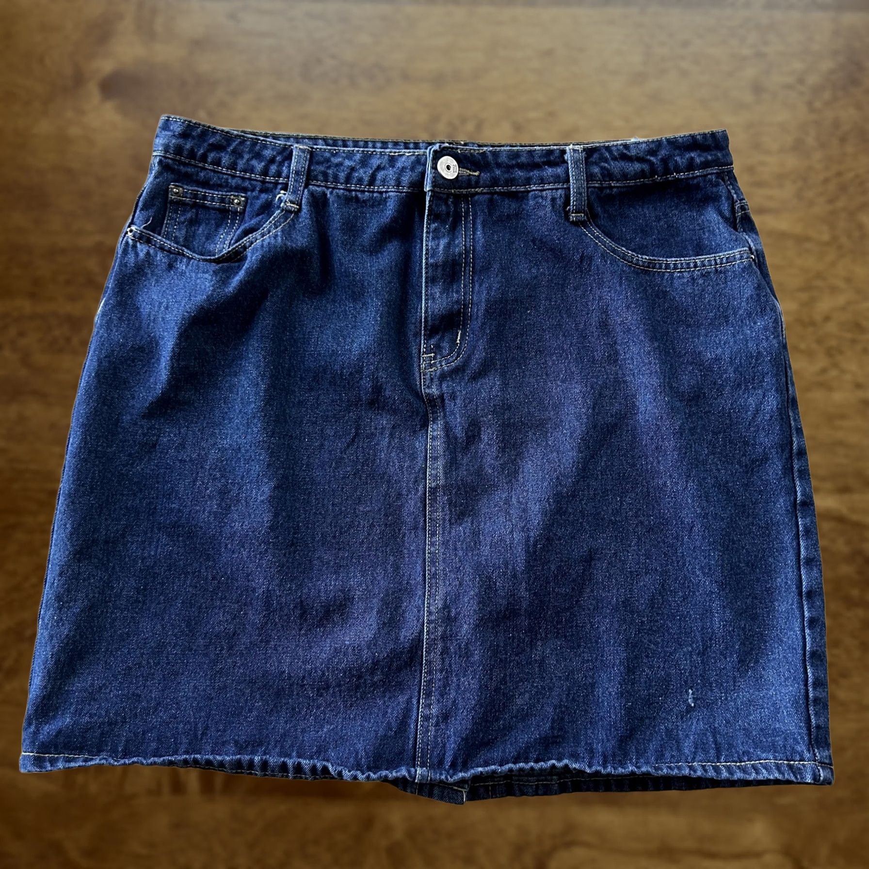 Denime Vintage 90s Chouyatou Skirt Womens XL Blue Denim Mini Elastic Waist Stretch Size 40" / US 18 - 1 Thumbnail