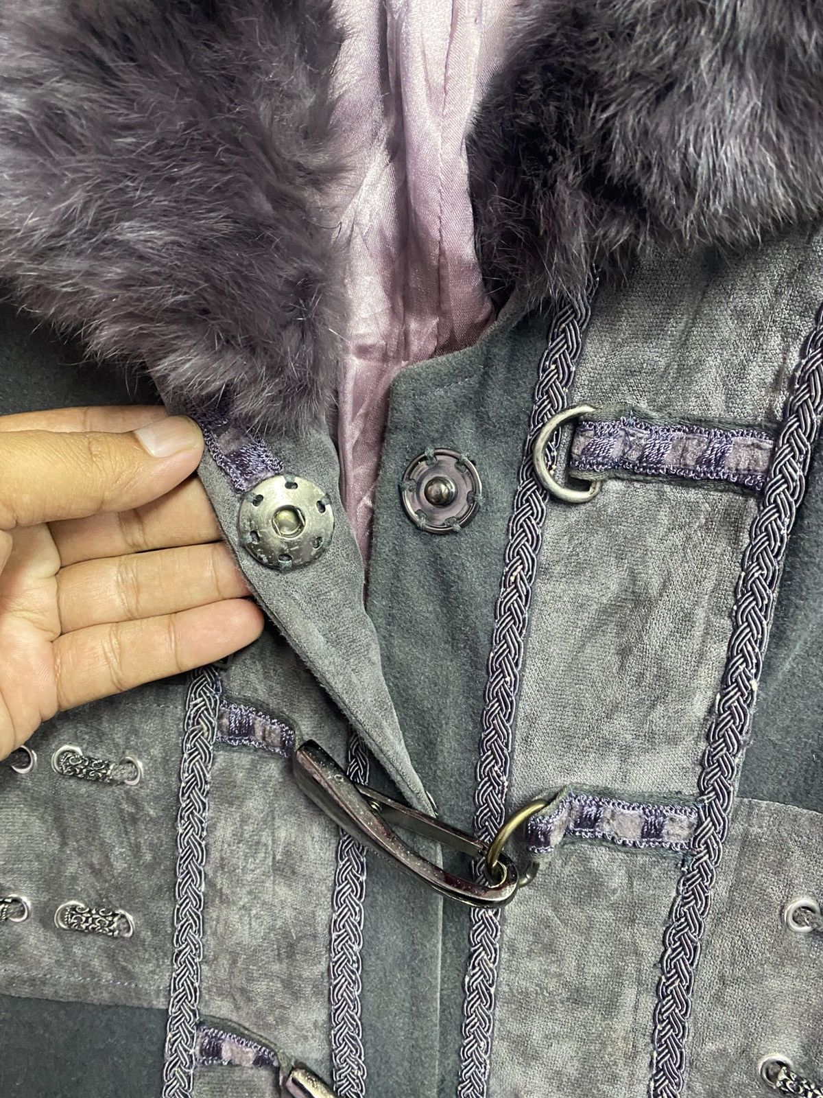 14th Addiction Ozz Angelo Fur and Metal Decoration Punk Jacket racoon Size ONE SIZE - 7 Thumbnail