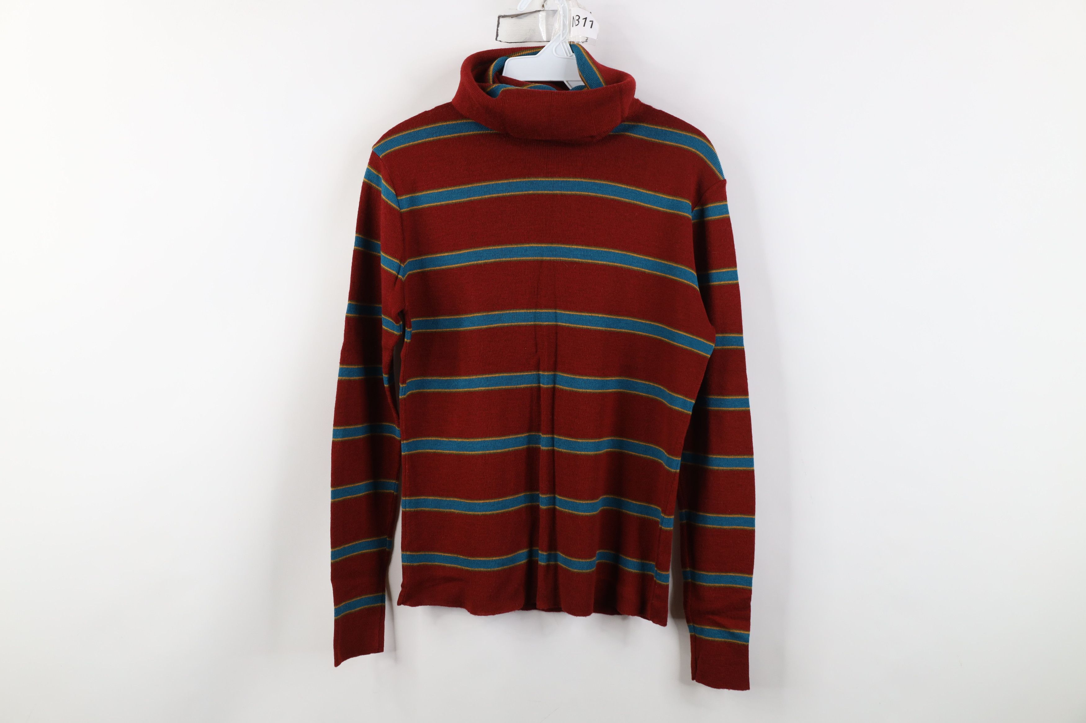 Vintage Vintage 70s Streetwear Blend Knit Striped Turtleneck Sweater Size L / US 10 / IT 46 - 1 Thumbnail