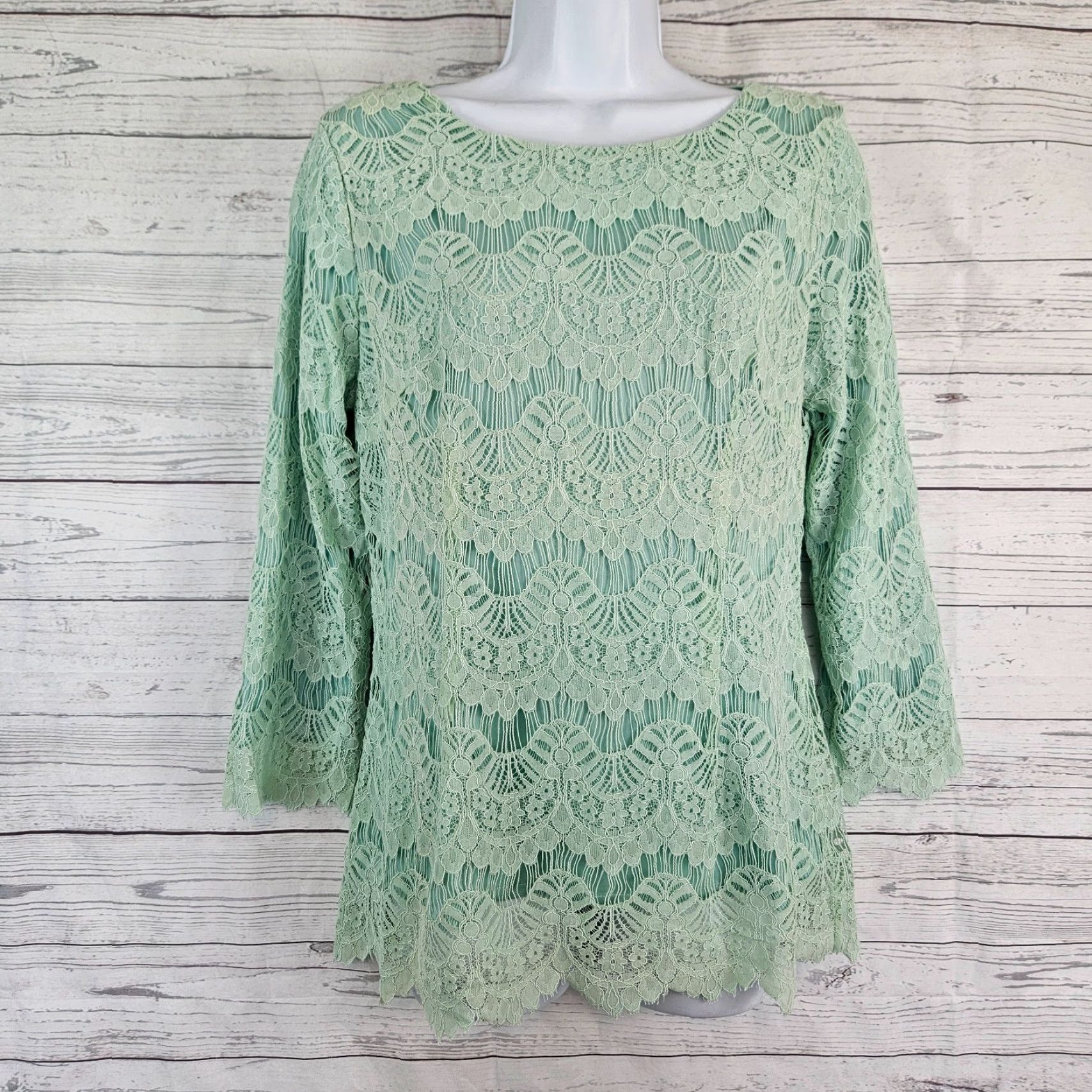 Vintage Dainty Jewells Womens Top Sz Large Green Lace Overlay Size L / US 10 / IT 46 - 2 Thumbnail