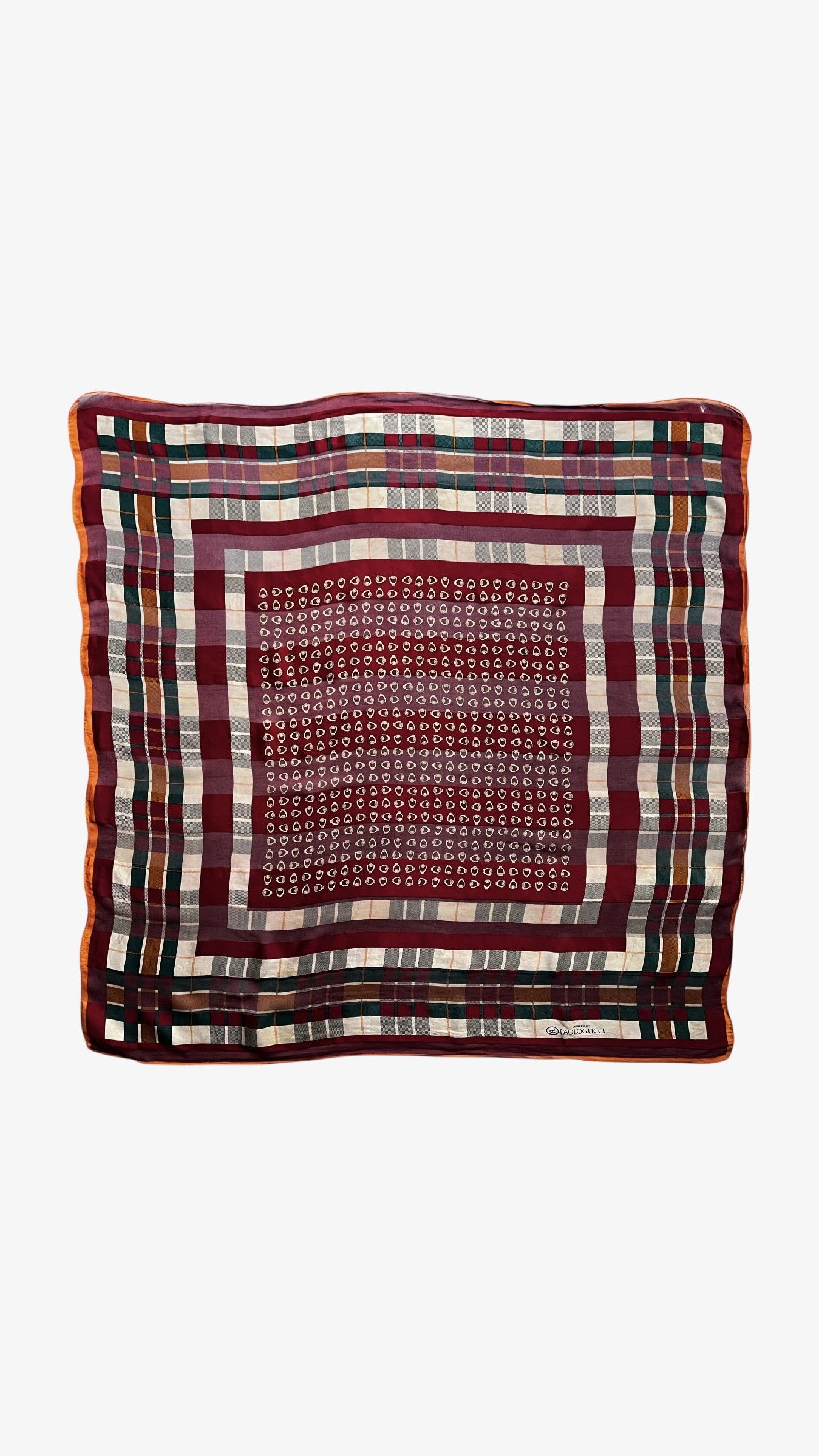 Vintage 80s Paolo Gucci Horsebit & Tartan Print Silk Scarf