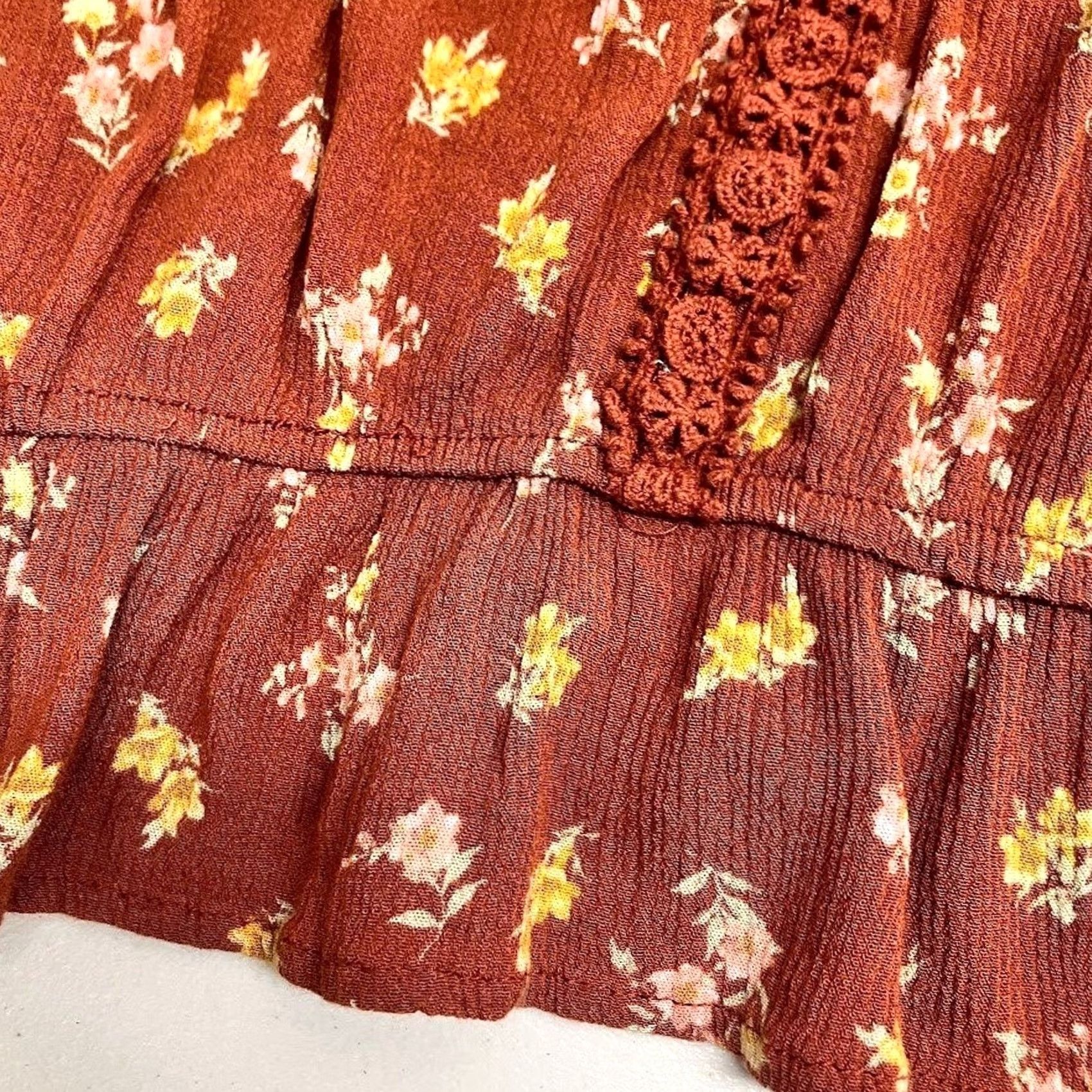 Vintage Hippie Rose Brick Red Halter Top M Crochet Trim Size M / US 6-8 / IT 42-44 - 8 Thumbnail
