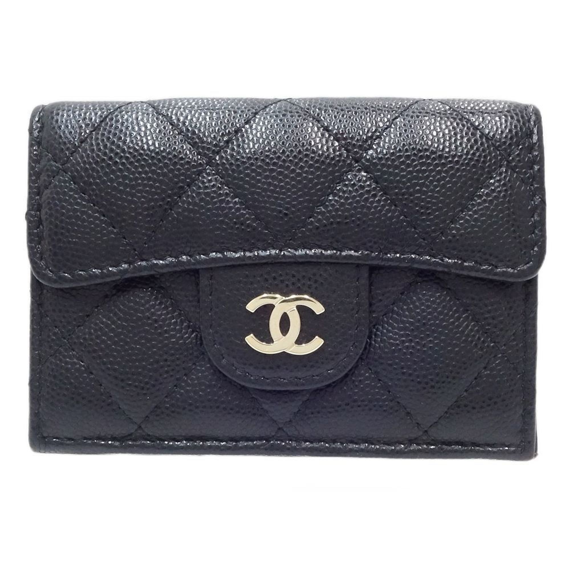 image of Chanel Matelasse Classic Small Coco Mark A84401 Trifold Wallet Caviar Skin Black 083827, Women's