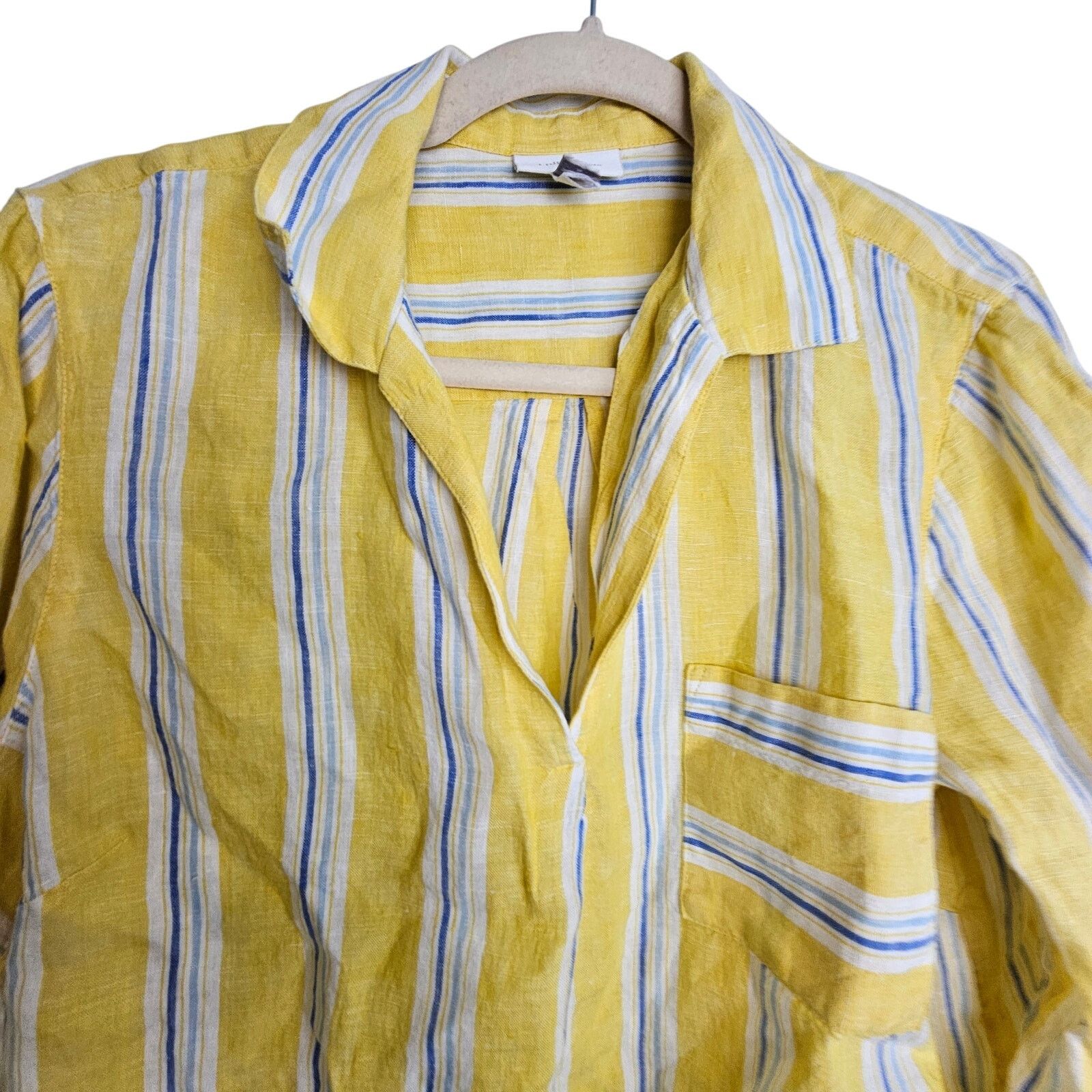 J. Jill J. Jill Love Linen Yellow Striped Linen Shirt Tunic Top M Size M / US 6-8 / IT 42-44 - 2 Thumbnail