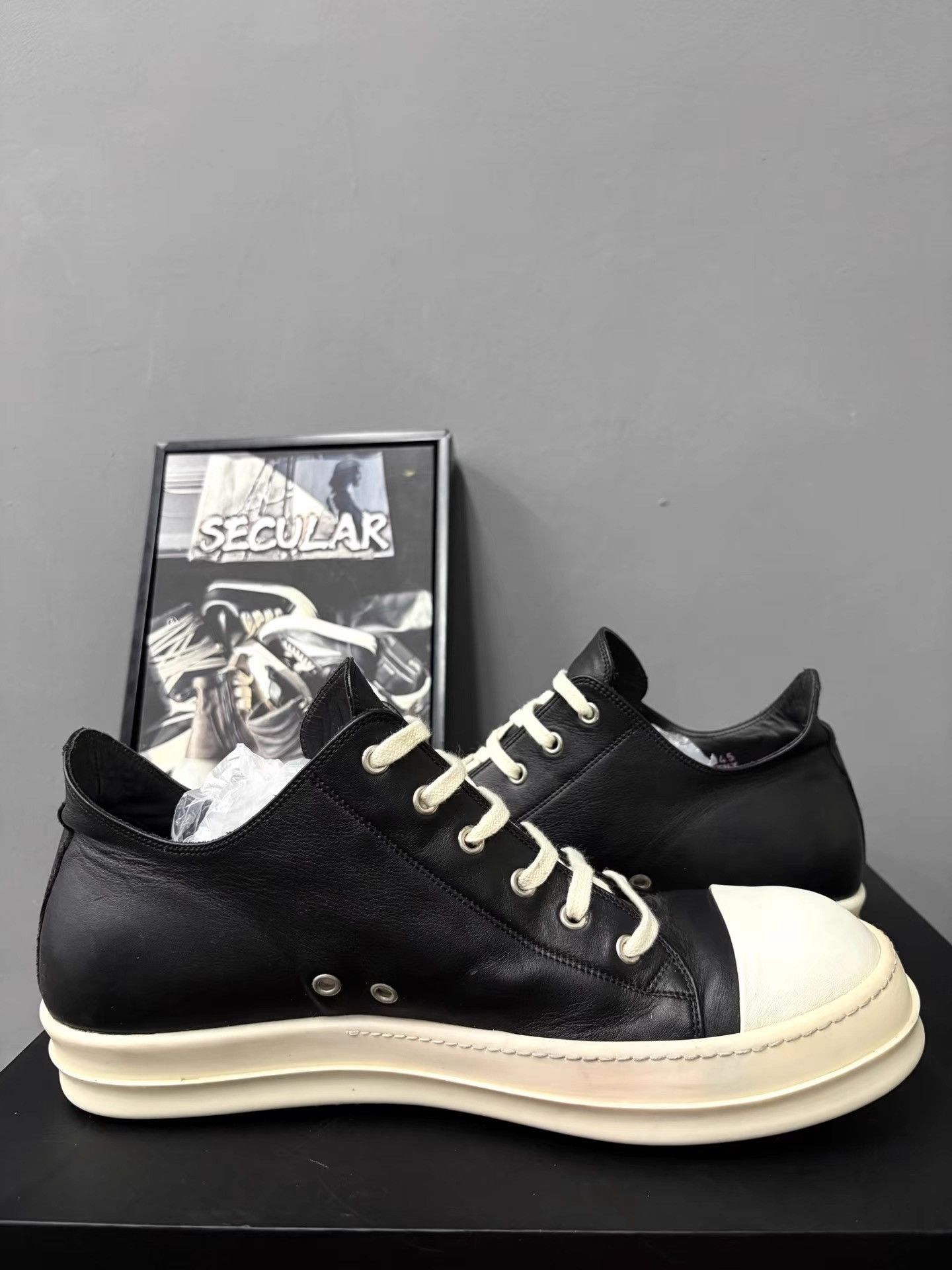 Rick Owens Rick Owens Black White Leather Low Sneakers K34 Size US 12 / EU 45 - 6 Thumbnail