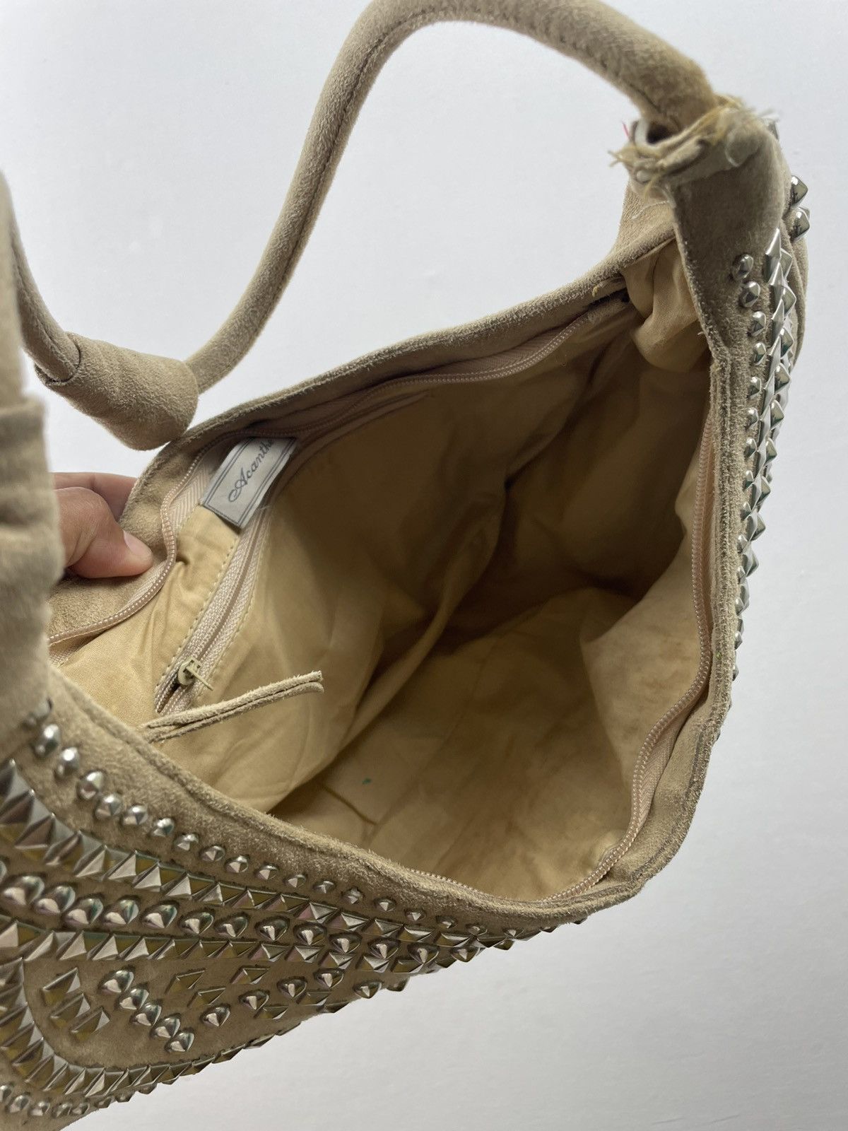 Japanese Brand Acanthe Hobo Handbag Suede and Studded With Metal Studs Size ONE SIZE - 8 Thumbnail