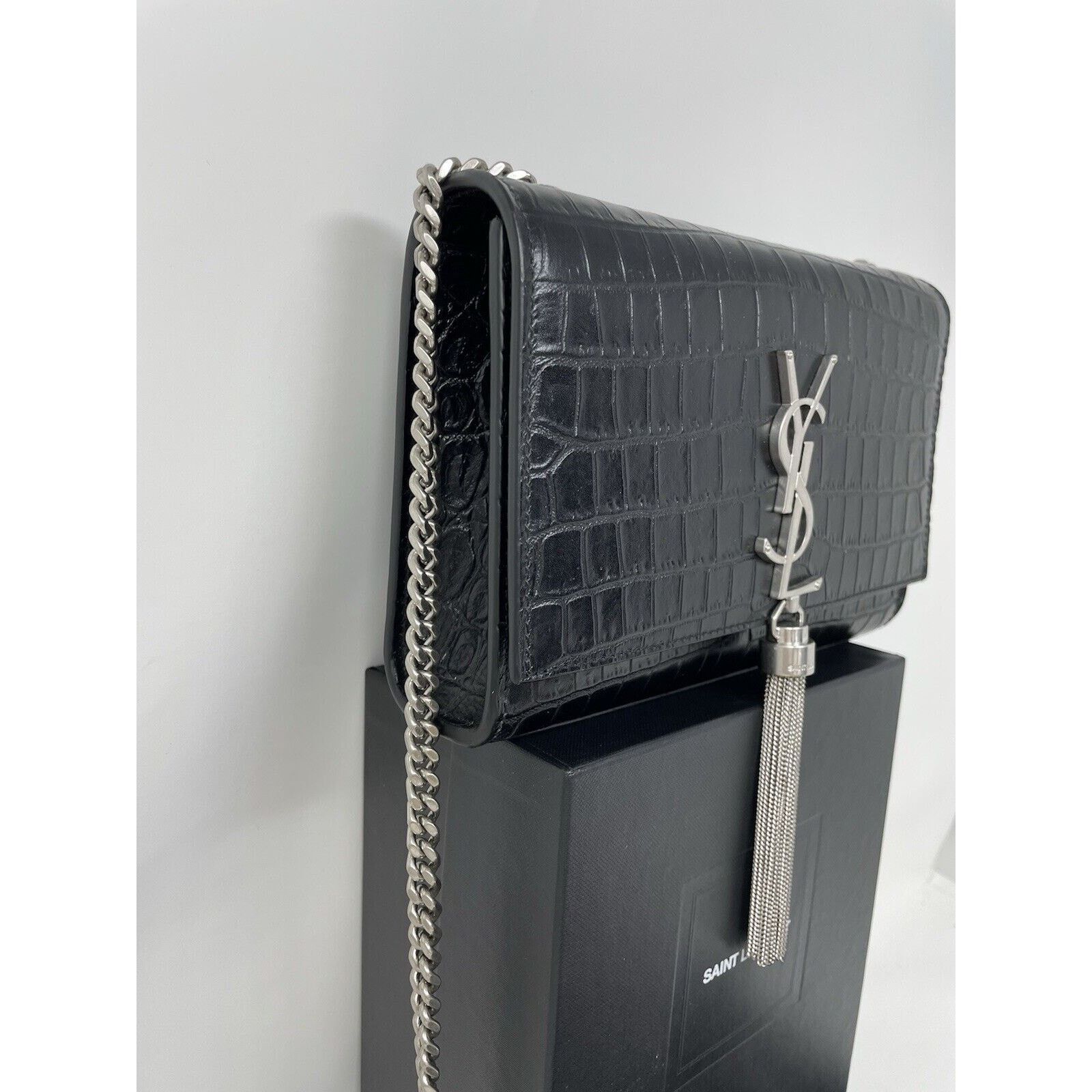 Yves Saint Laurent Calfskin Crocodile Embossed Small Classic Kate Tassel Size ONE SIZE - 14 Thumbnail