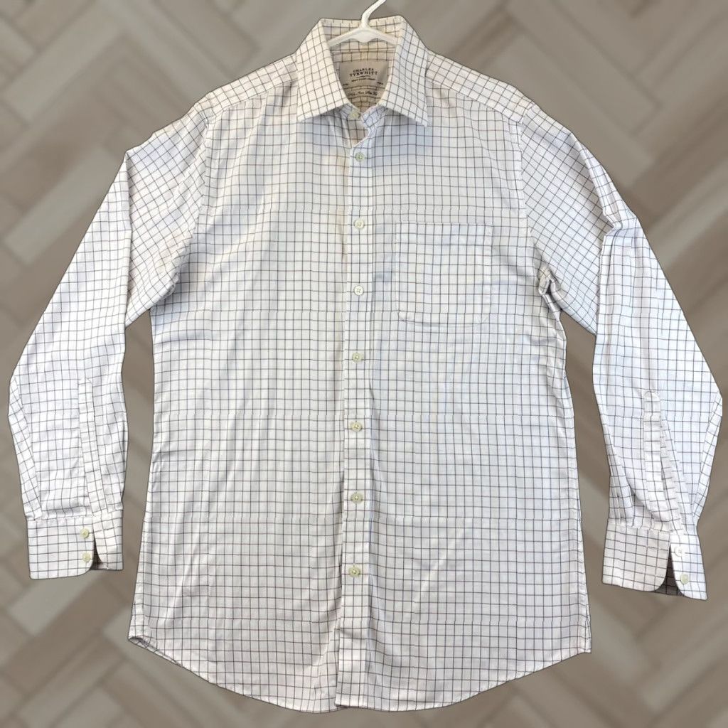 Charles Tyrwhitt Charles Tyrwhitt Button Shirt Men's 16 35 Inch Blue Brown White Check 85-29 Dress Shirt Slim Regular Button-Down Collar Men Size US L / EU 52-54 / 3 - 1 Thumbnail