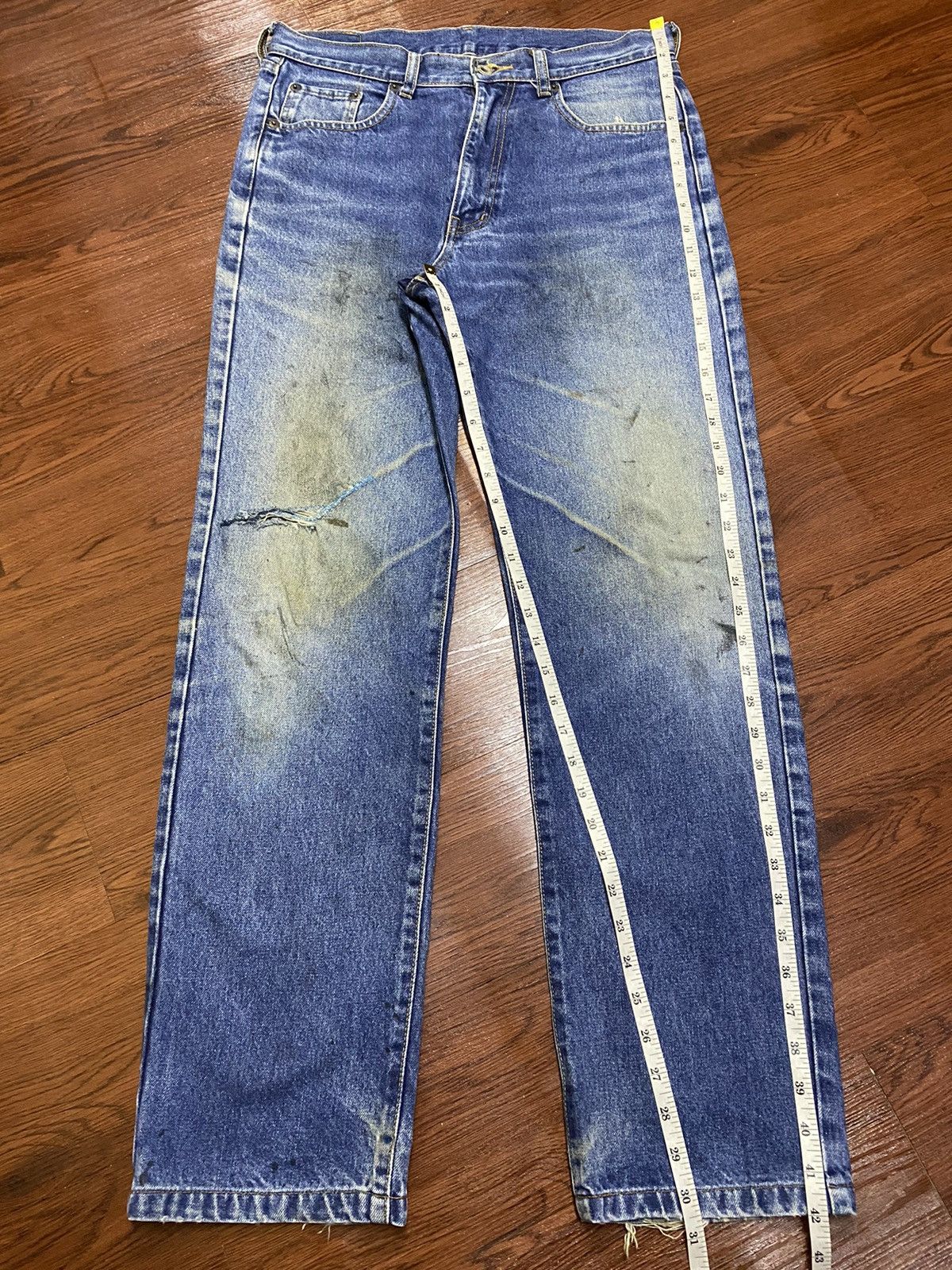 Warehouse Vintage Unique Clothing Blue Wash Distressed Loose Jeans Size US 32 / EU 48 - 14 Thumbnail