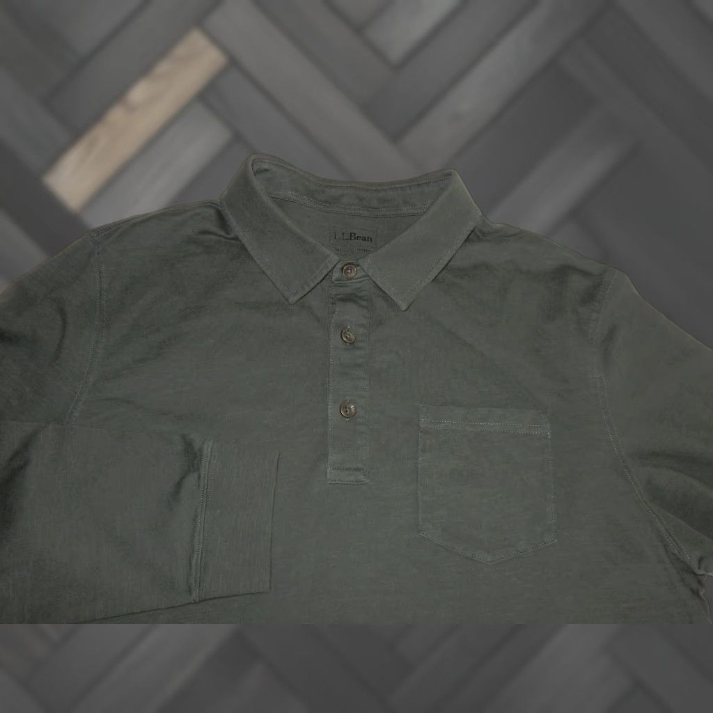 Vintage L.L. Bean Men's Long Sleeve Polo Shirt Size L Green Cotton Size US L / EU 52-54 / 3 - 1 Thumbnail