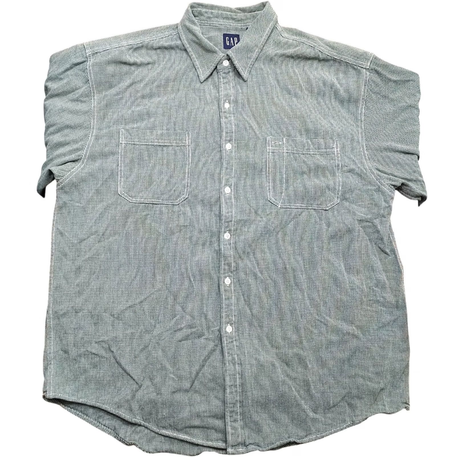 Gap VINTAGE GAP Shirt Mens Tag XL Green 90s Dad Button Up Thick Heavyweight 100% Cotton Size US XL / EU 56 / 4 - 2 Thumbnail