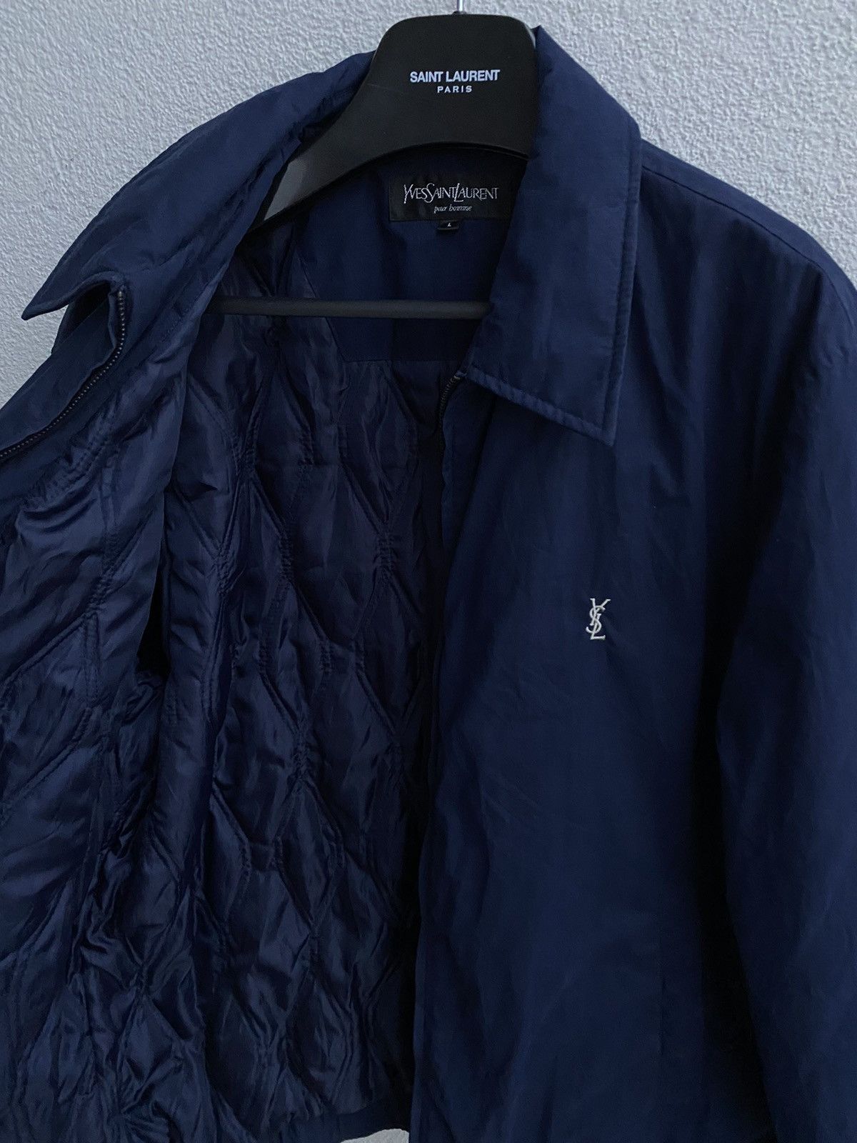 Yves Saint Laurent Warm YSL Jacket Navy Quilted Bomber Size US L / EU 52-54 / 3 - 3 Thumbnail