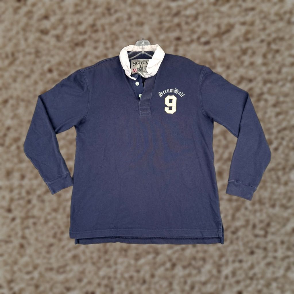 Vintage Scrum Shirt Men Medium Blue Rugby Long Sleeve 100% Cotton Vintage Embroidered Logo Polo Shirt Striped All Seasons Golf Sports Mens Size US M / EU 48-50 / 2 - 1 Thumbnail