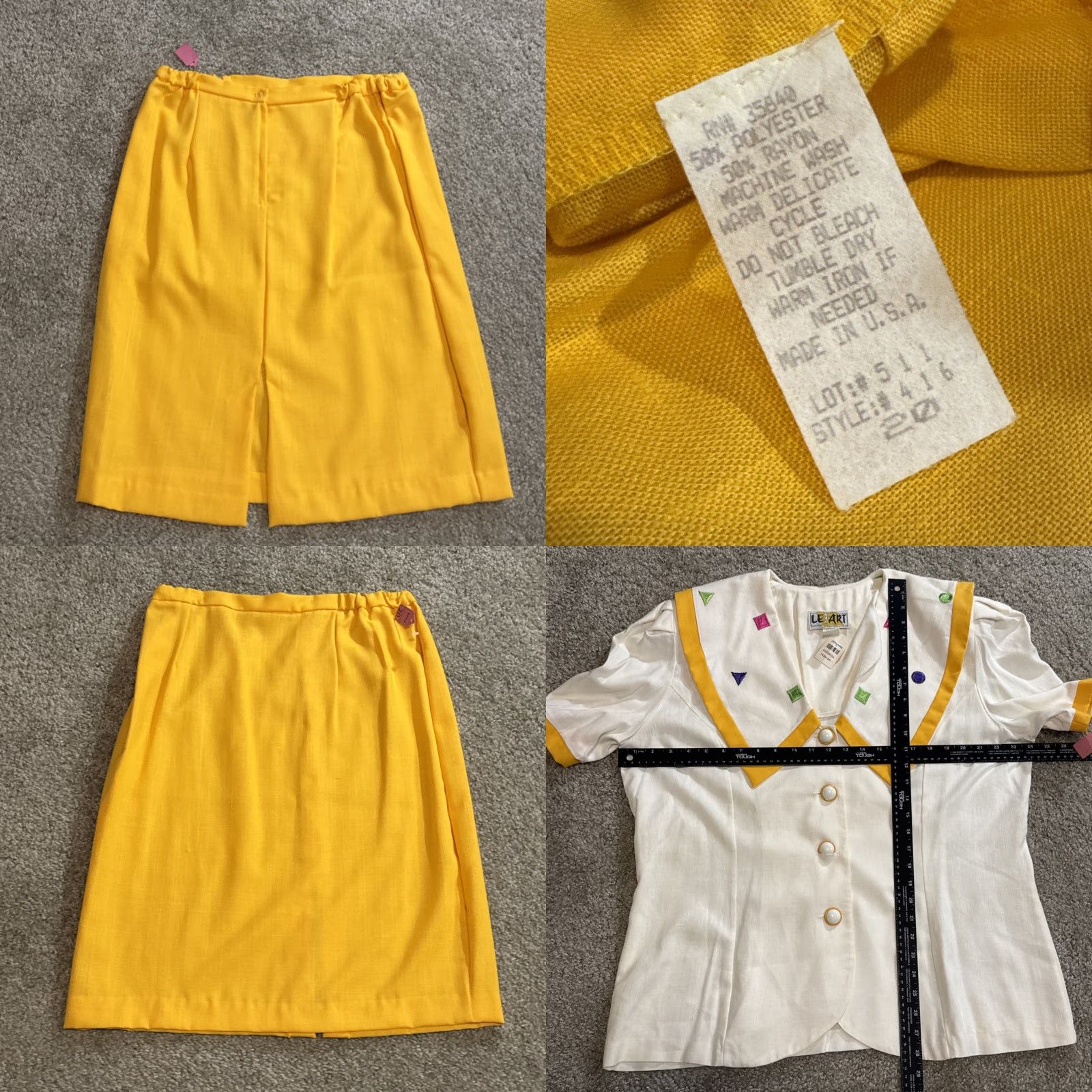 Vintage VINTAGE Le Suit Skirt Suit White Yellow Geometric 1970s 20 NWT New Old Stock Women's Work Blazer Shirt? Size 42" / US 20 - 9 Thumbnail