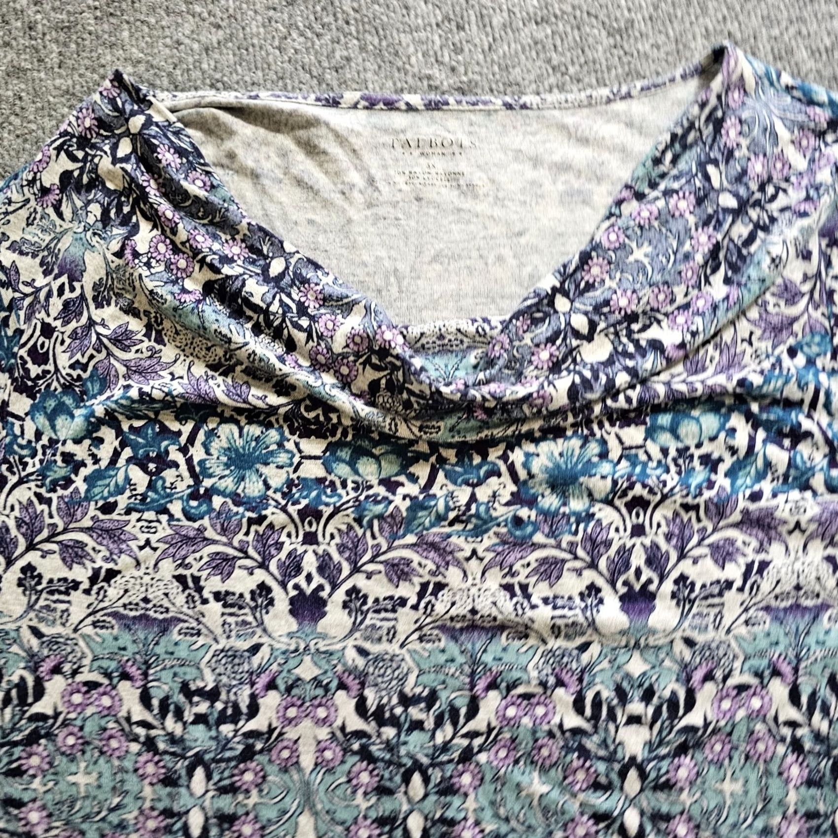 Talbots Talbots Shirt Womens 3X Purple Top Women Blue Floral Cowl Neck Scrunch Casual Career Size XXL / US 16-18 / IT 52-54 - 2 Thumbnail