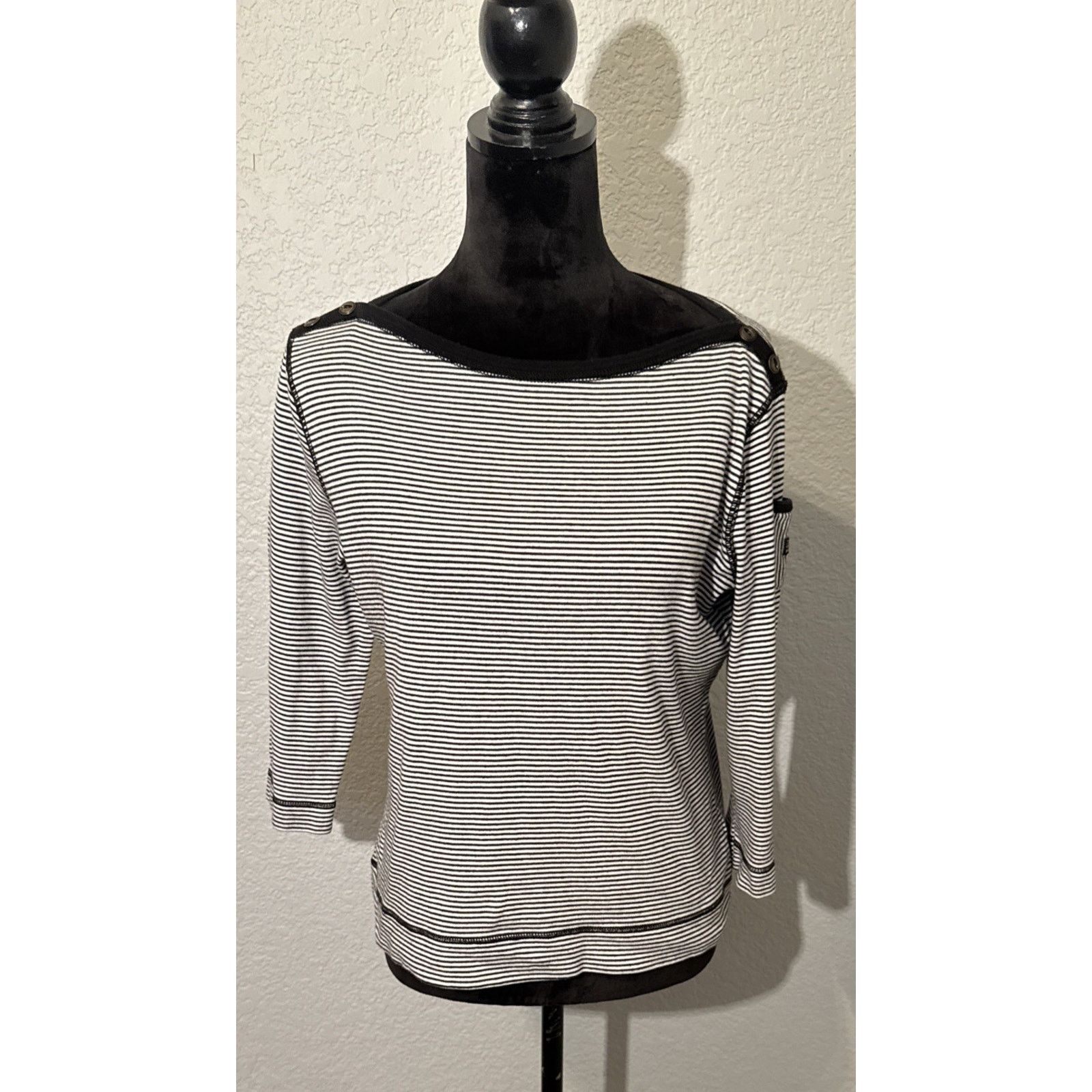 Lauren Ralph Lauren Vintage 90’s Lauren Ralph Lauren Bateau-Neck Tee Black White Size L / US 10 / IT 46 - 1 Thumbnail