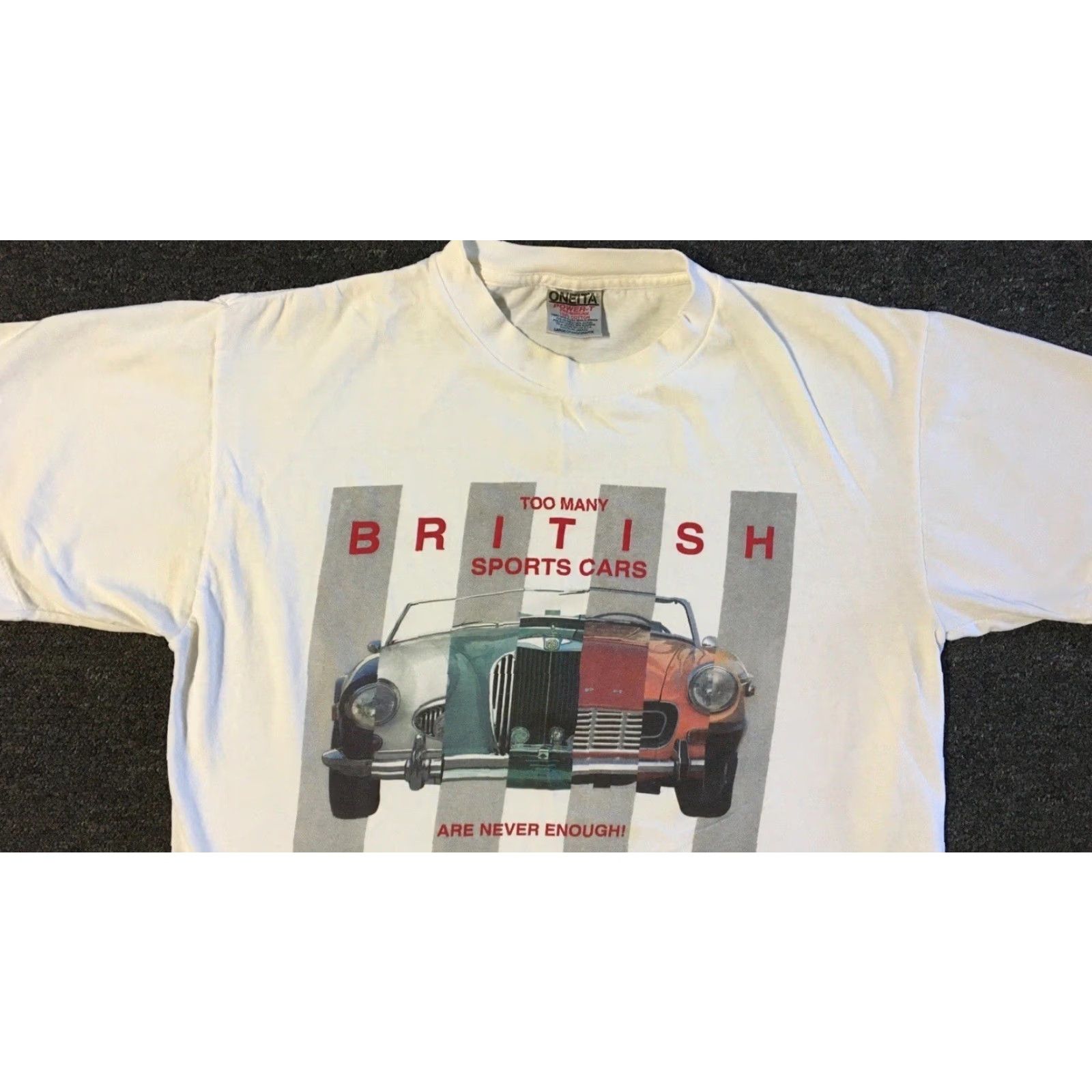 Vintage Vtg 90s Never Enough British Sports Cars Faded Distress Shirt S White Men's T-Shirt Vintage 90s Grunge Cars Racing Styles Size US S / EU 44-46 / 1 - 7 Thumbnail