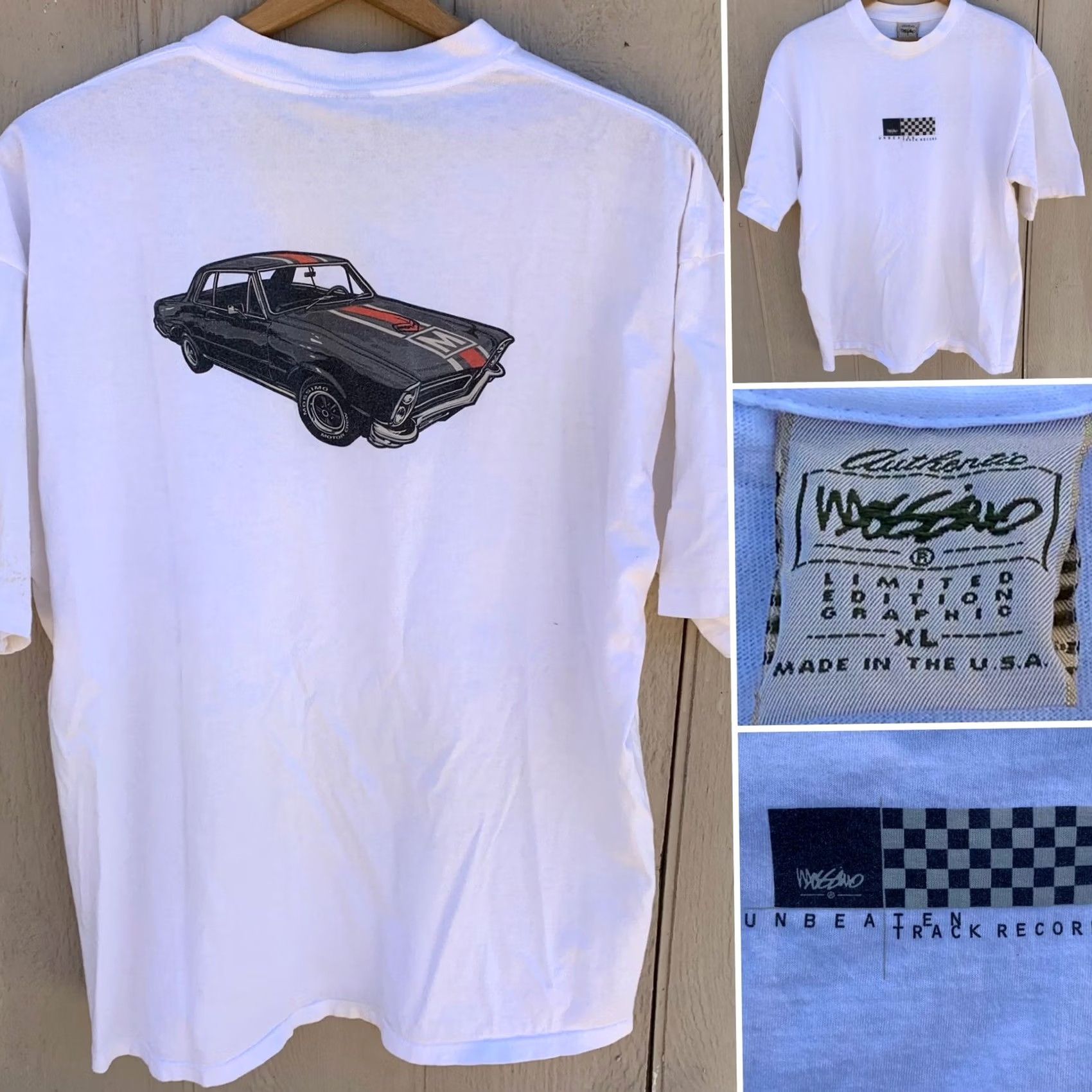Mossimo VINTAGE Mossimo Limited Edition Graphic t-shirt Unbeaten Track Record Mustang XL Men XL White Graphic Tee 1990s USA Size US XL / EU 56 / 4 - 2 Thumbnail