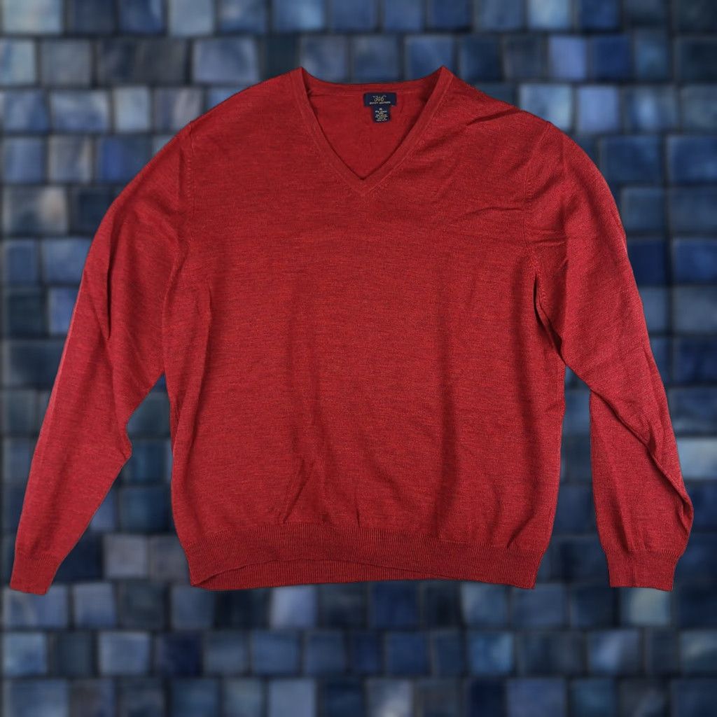 Brooks Brothers Sweater Mens XL Dark Red V-Neck Merino Wool Pullover