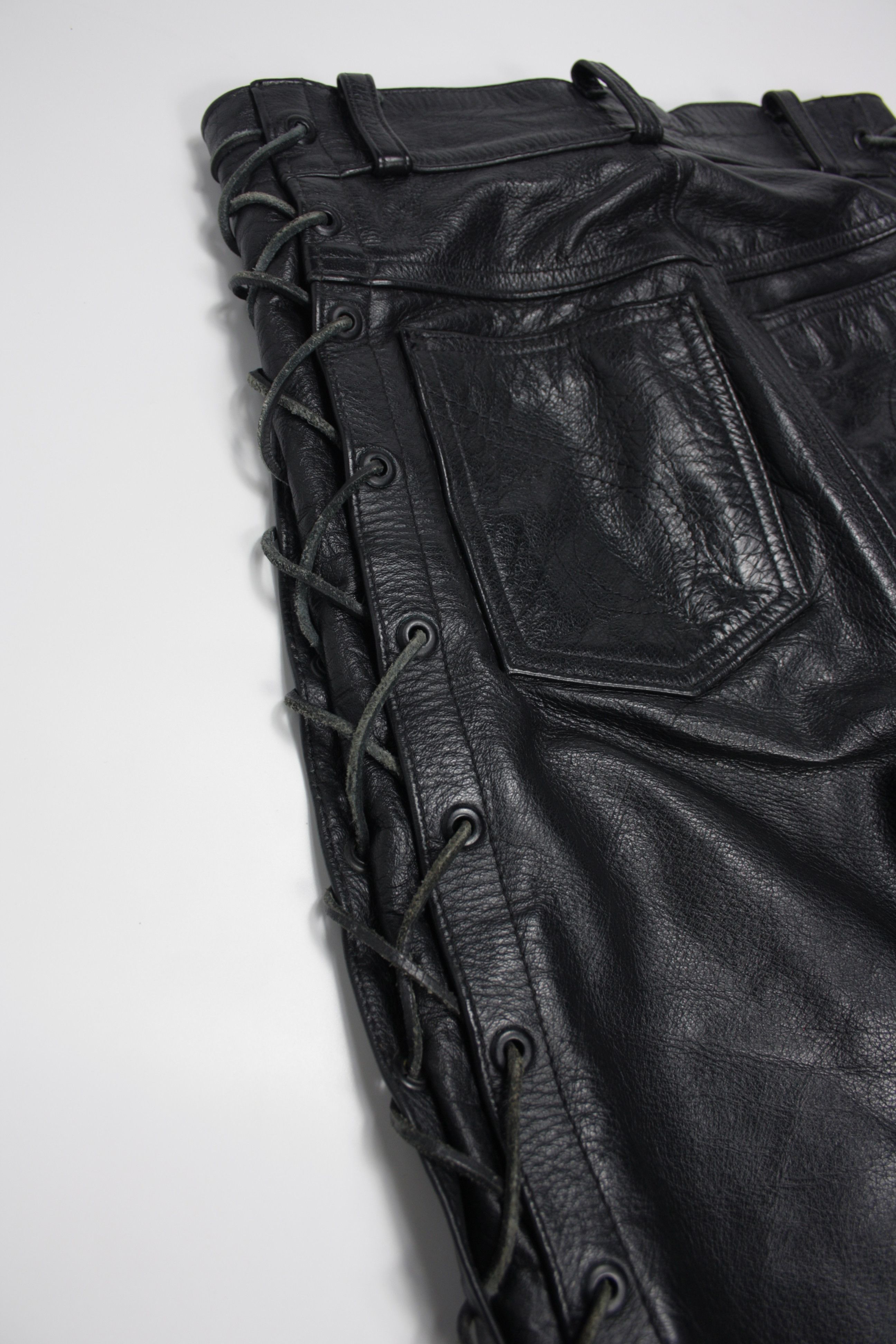 Genuine Leather × Vintage Vintage 90s Biker Riding Genuine Leather Laces Pants Size US 28 / EU 44 - 11 Thumbnail