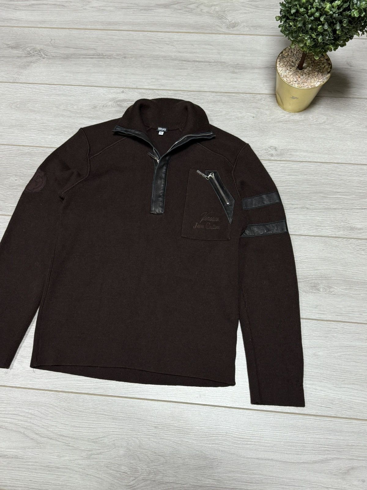 Versace Jeans Couture Versace wool quarter zip leather big logo jumper 1/4 Size US M / EU 48-50 / 2 - 2 Thumbnail
