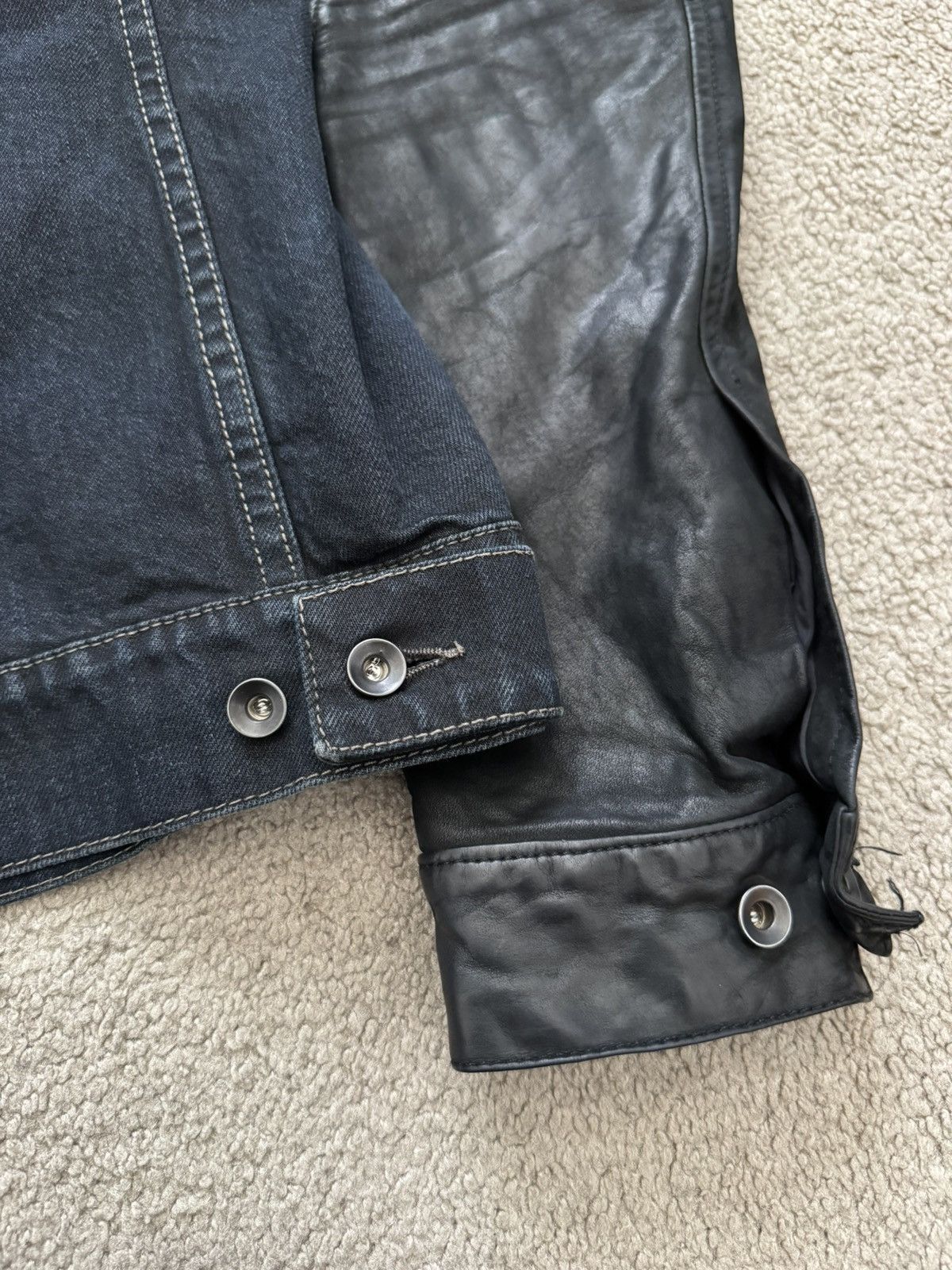 Rick Owens Drkshdw 2010s Rick Owens DRKSHDW Leather Sleeves Slave Denim Jacket Size US S / EU 44-46 / 1 - 12 Thumbnail