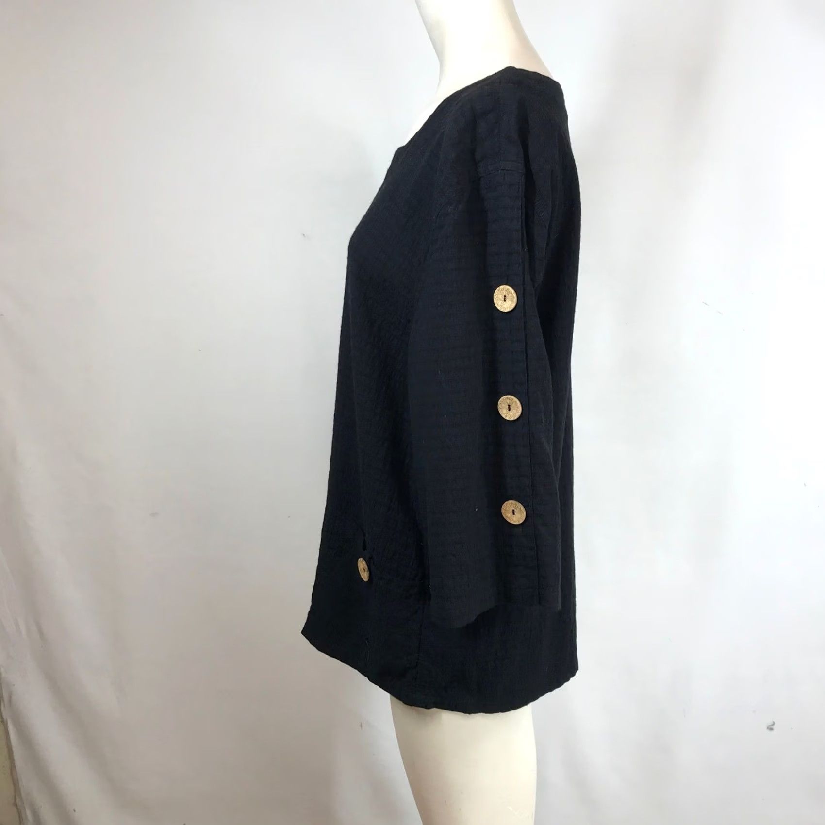 Alife Focus Casual Life Tunic Blouse 3/4 Sleeve Button Detail Pockets Black L Adult Womens Size L / US 10 / IT 46 - 6 Thumbnail