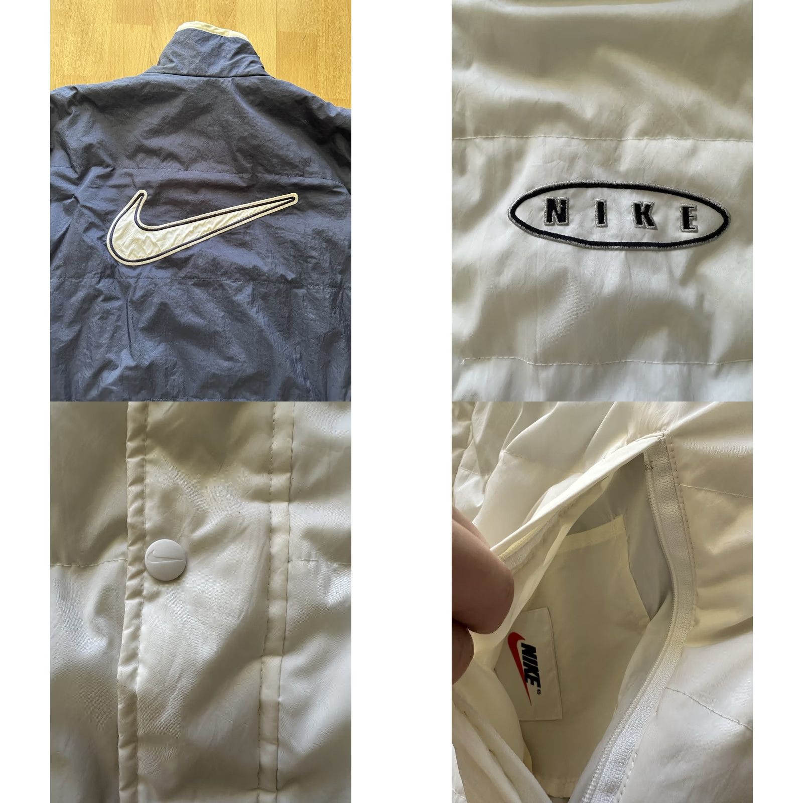 Nike VINTAGE Nike Jacket Mens L Puffer Reversible Blue White 90s Big Swoosh Logo Hooded Long Size US L / EU 52-54 / 3 - 8 Thumbnail