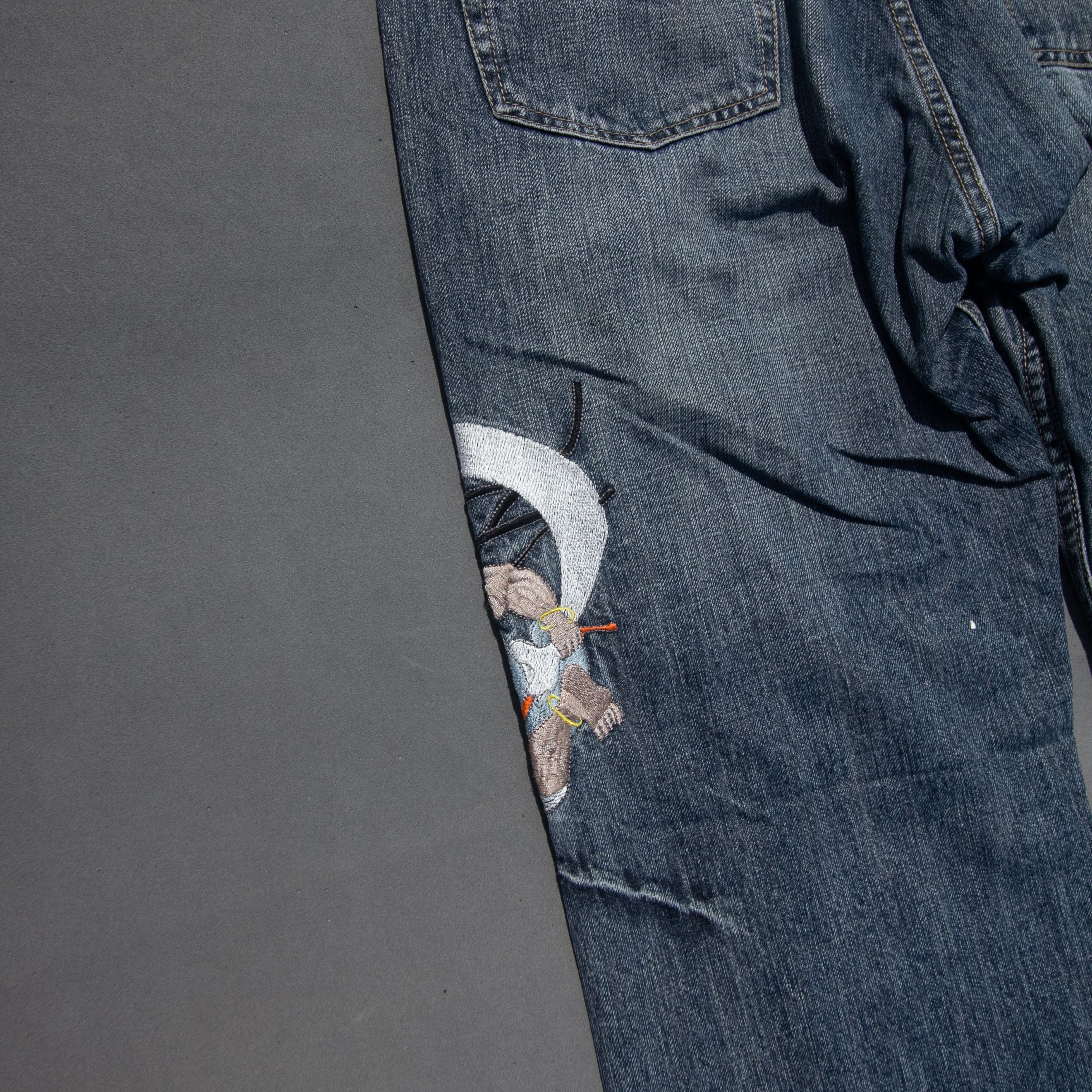 Japanese Brand × Le Grande Bleu (L.G.B.) Fujin Raijin Sukajan Jeans Japan Size US 32 / EU 48 - 4 Thumbnail
