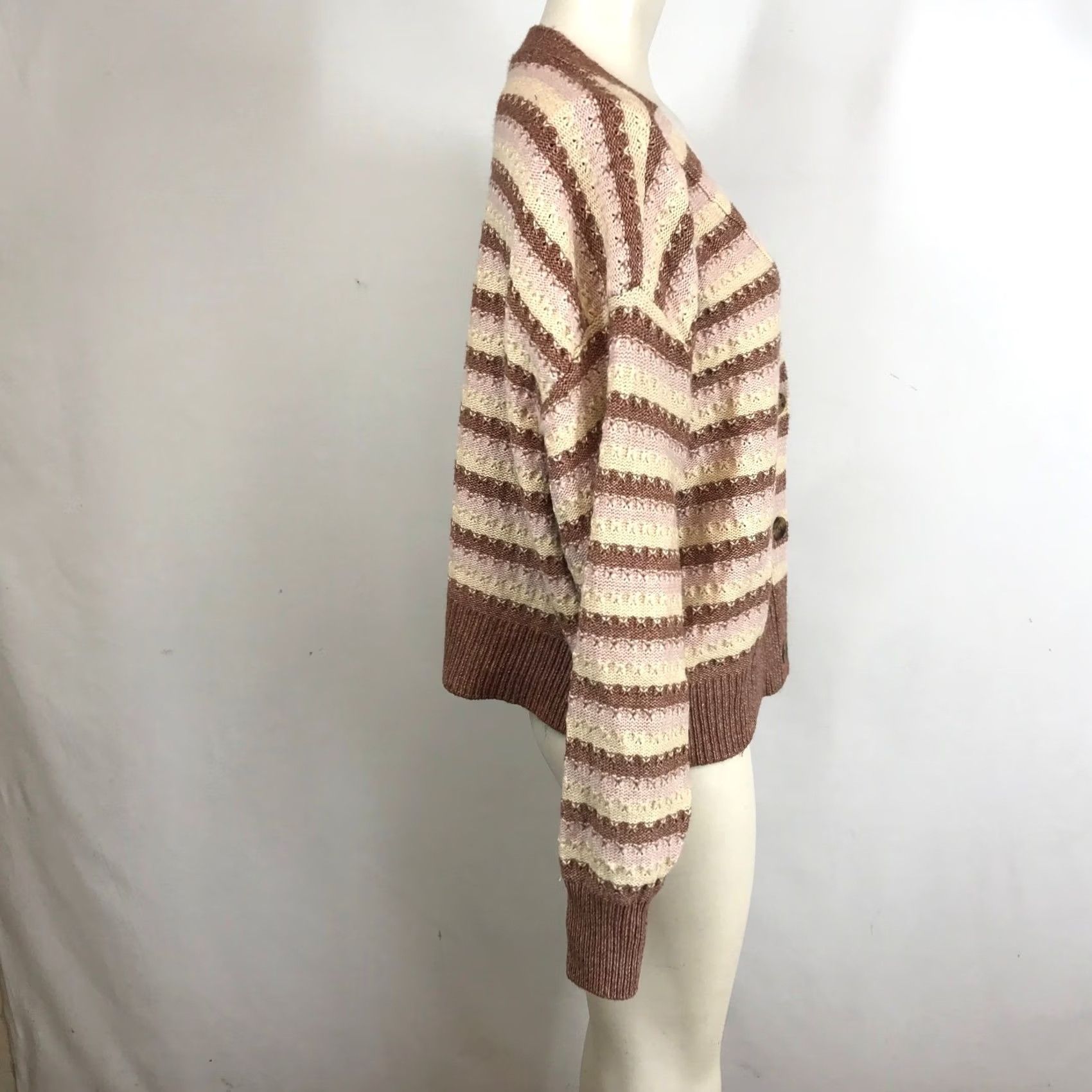 Vintage VINTAGE Celebrity Pink Striped Knit Cardigan Sweater Women's XXXL Brown Pink Beige Size XXL / US 16-18 / IT 52-54 - 4 Thumbnail