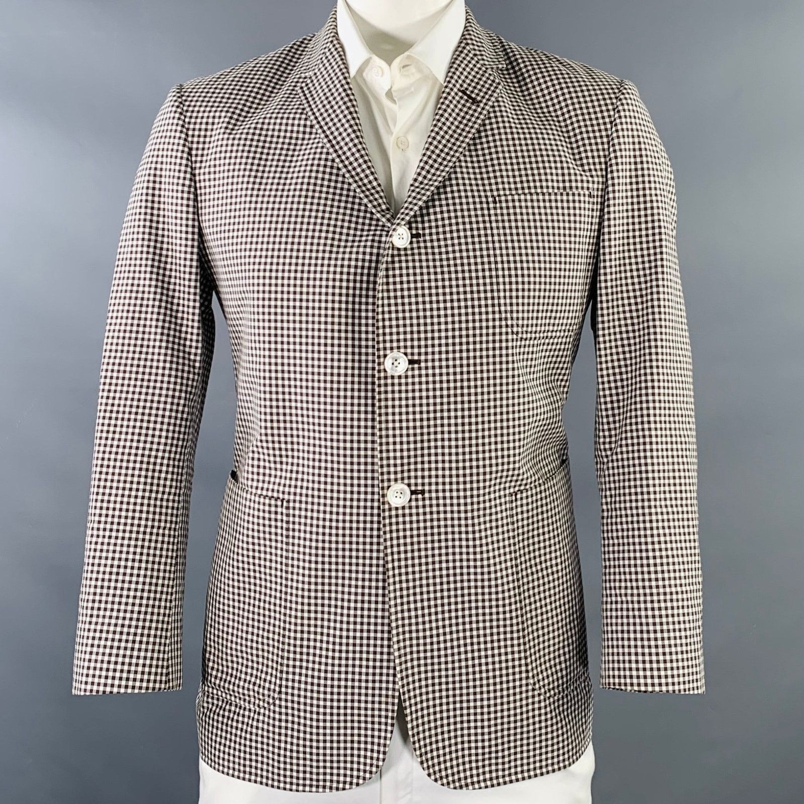 Brooks Brothers Black Fleece BLACK FLEECE White Brown Checkered Cotton Silk Sport Coat Size 42R - 1 Thumbnail