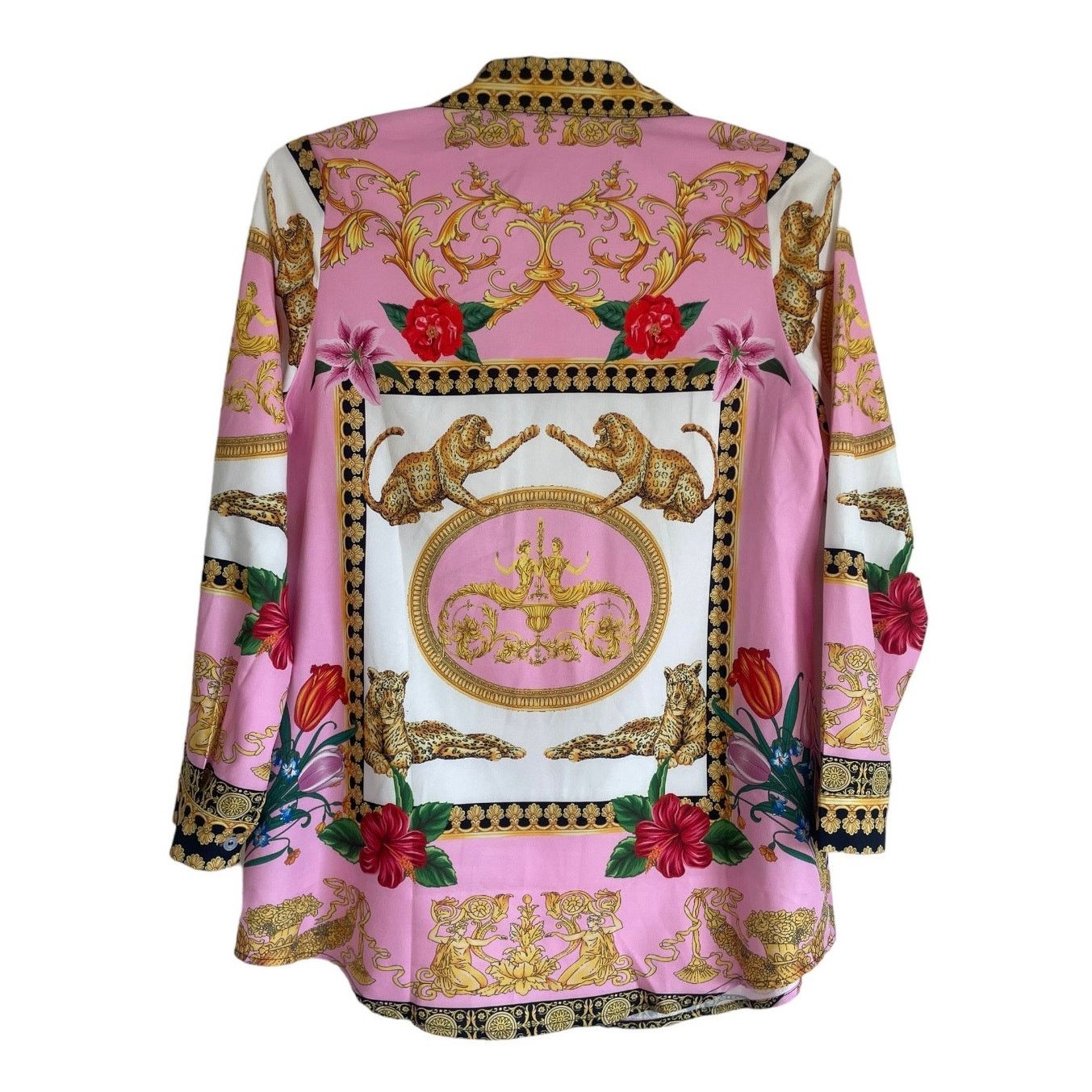 Other Beautiful Oriental Print Pink Tiger Button Down Blouse Size L / US 10 / IT 46 - 4 Thumbnail