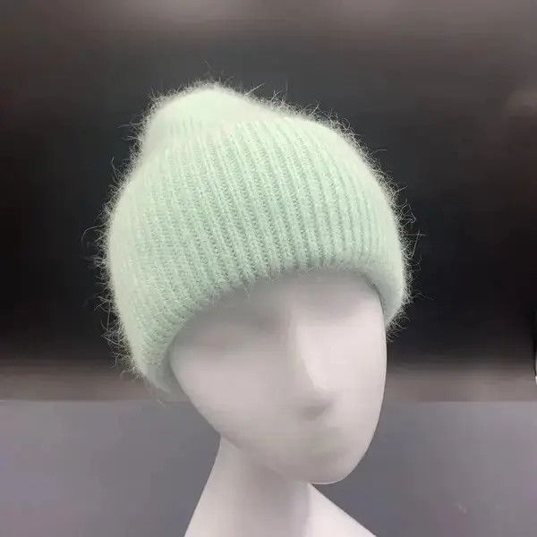 Japanese Brand Warm Fluffy Rabbit Fur Knitted Beanie Hat Size ONE SIZE - 3 Thumbnail