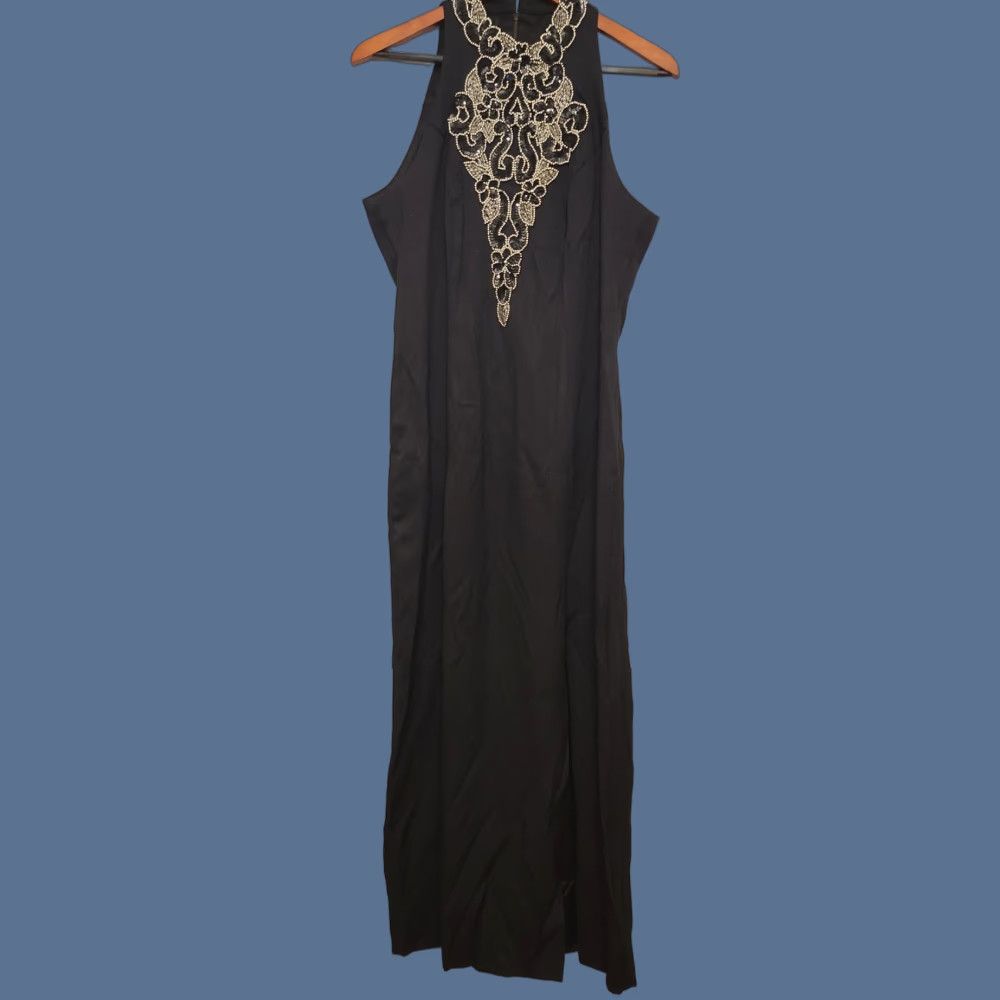 Vintage VINTAGE Barbara Taylor Paris New York Womens Maxi Evening Gown Beaded Black 90s Medium Beaded Dress Formal Nightwear Size M / US 6-8 / IT 42-44 - 1 Thumbnail
