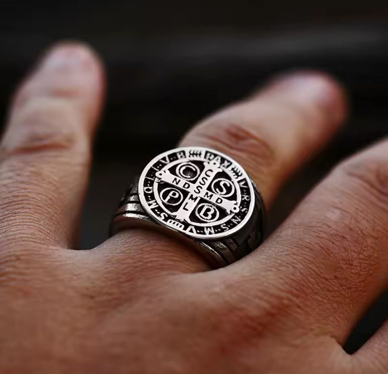 Jewelry Gothic Punk Vintage Cross Exorcism Stainless Steel Ring Size ONE SIZE - 5 Thumbnail
