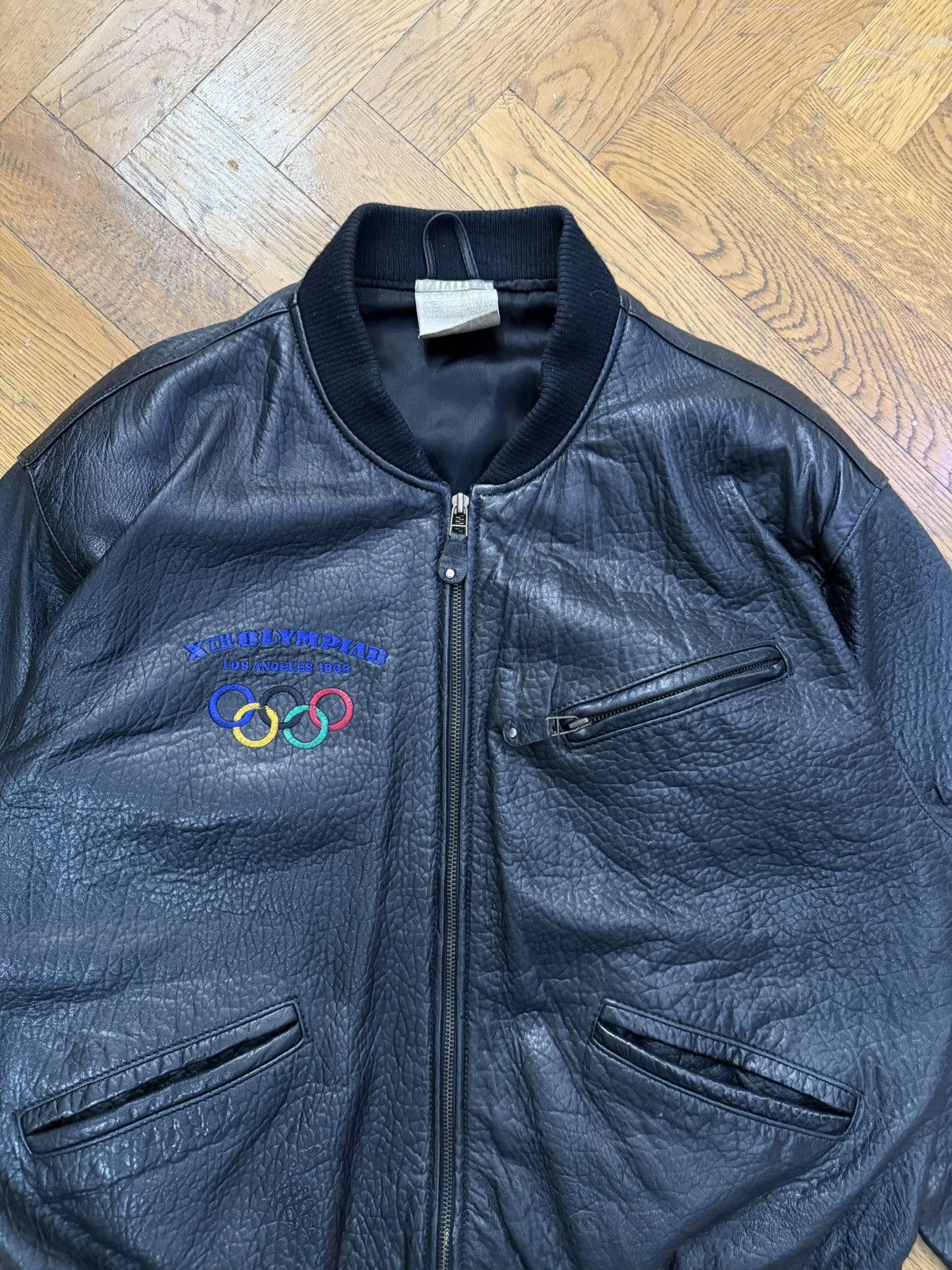 Adidas Vintage 80s Adidas Leather Jacket – Black Olympics Bomber Size US M / EU 48-50 / 2 - 9 Thumbnail