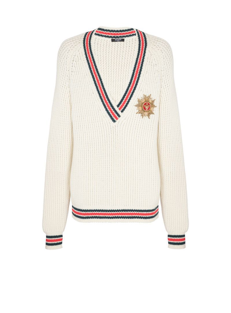 Balmain o1y0426 V-Neck Sweater in Multicolor Size US L / EU 52-54 / 3 - 1 Thumbnail