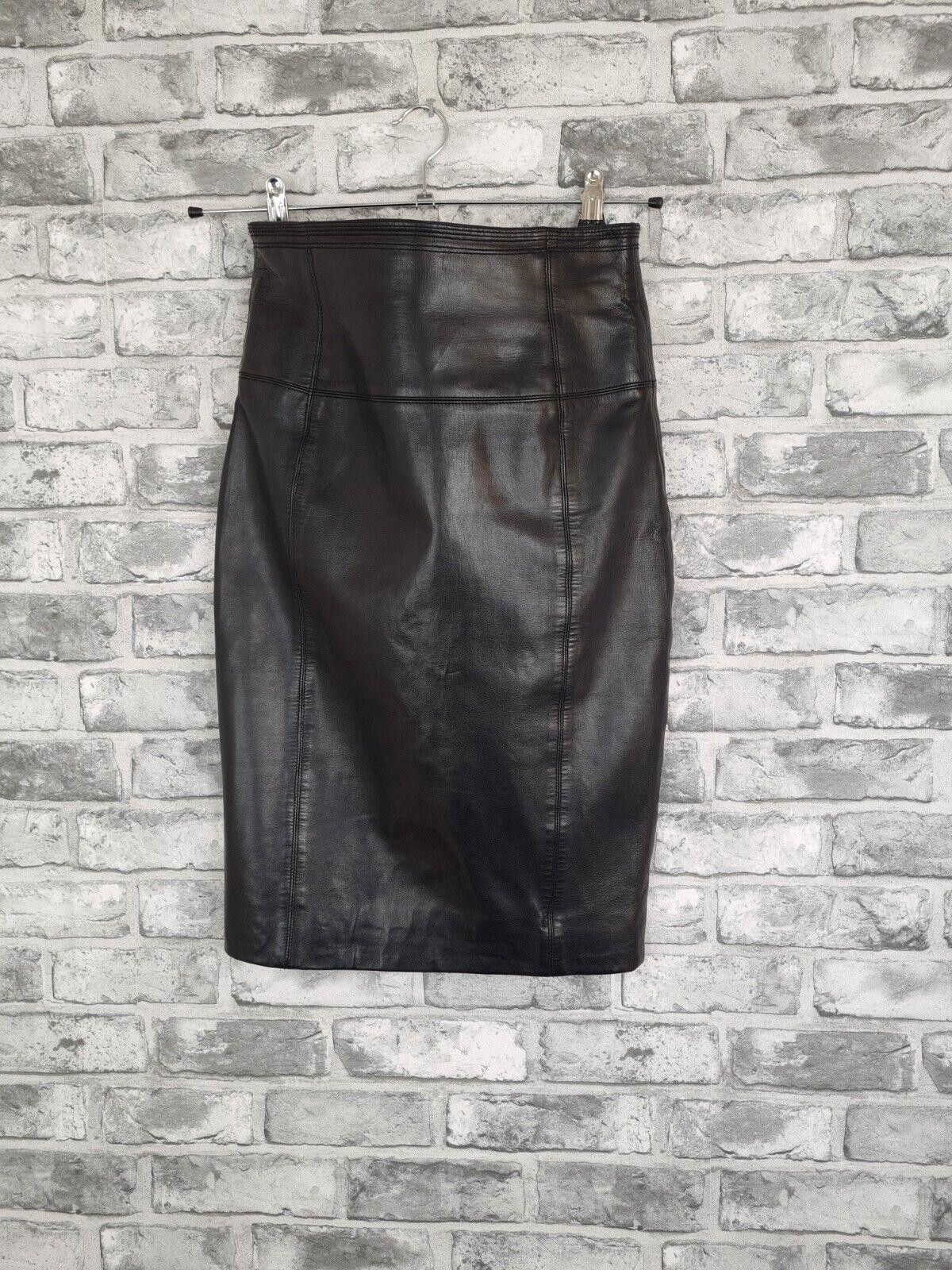 Designer Amanda Wakeley Leather Skirt Size 10 Black Pencil Size 28" / US 6 / IT 42 - 2 Thumbnail