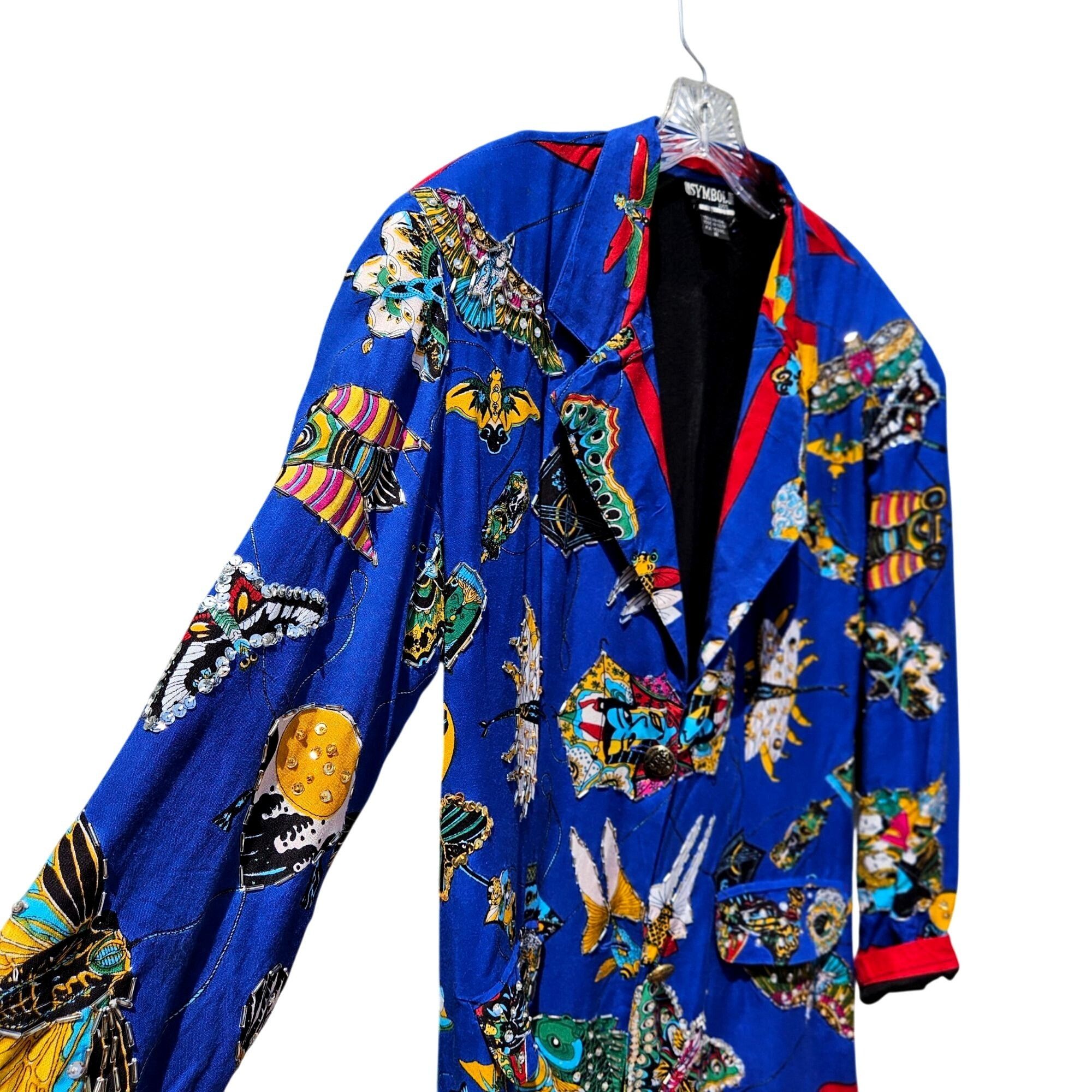 Vintage Symbol 2000 90s Beaded Soies Volantes Butterfly Blazer Rayon Size US L / EU 52-54 / 3 - 8 Thumbnail