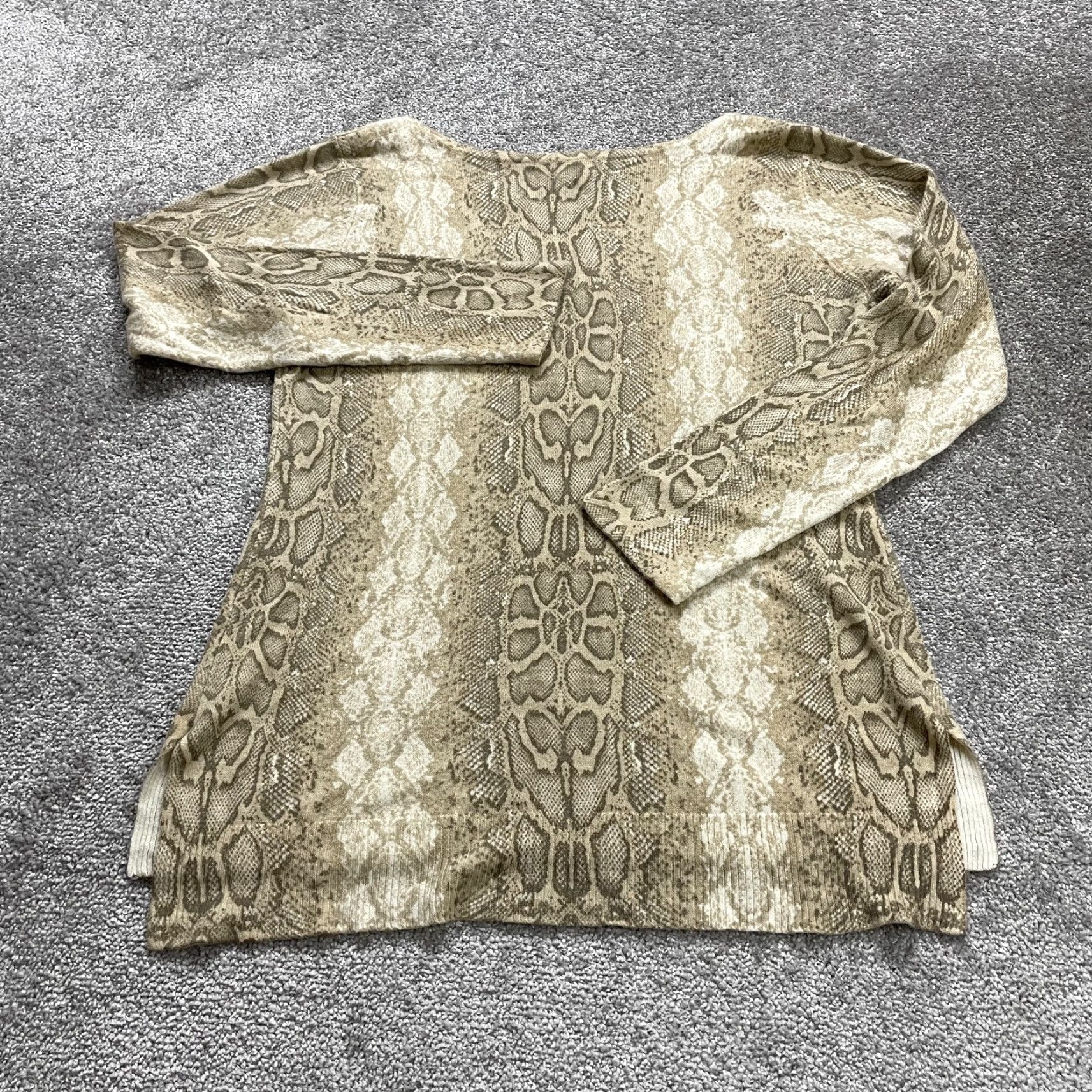 Vintage Marled Blouse Womens Large Brown Snake Skin Acrylic Long Sleeve Boat Neck Casual Size L / US 10 / IT 46 - 2 Thumbnail