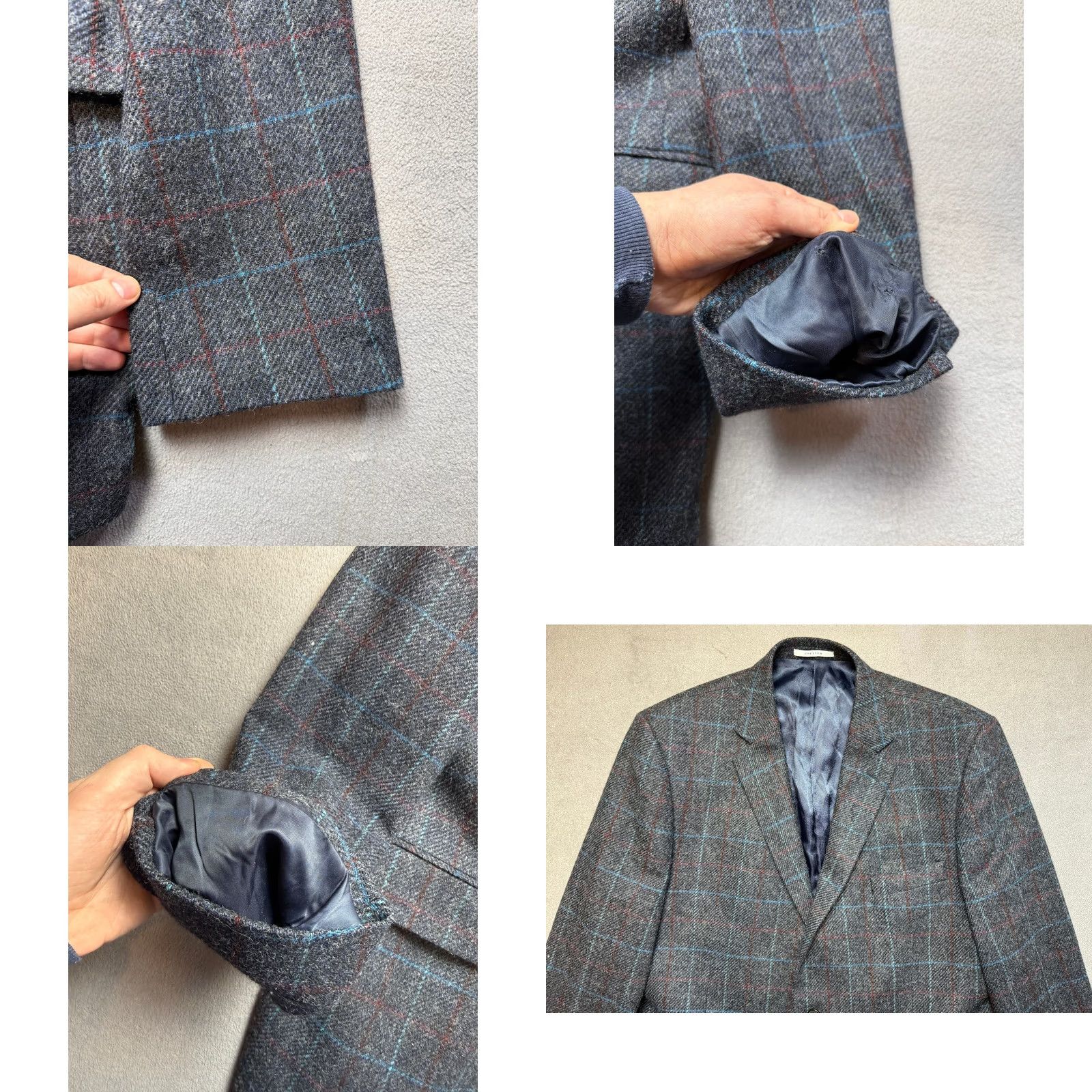 Chester Barrie Chester Barrie Blazer Mens 46L Wool Gray Check Savile Row Tuxedo Style Jacket Size 46R - 8 Thumbnail