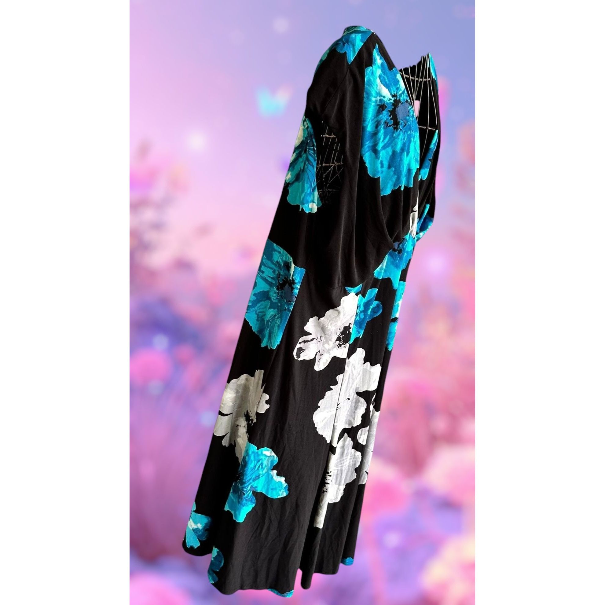Vintage VTG Jones Studio Woman Blue Floral Dress 20W Black Sleeveles Size 3XL / US 20-22 - 9 Thumbnail