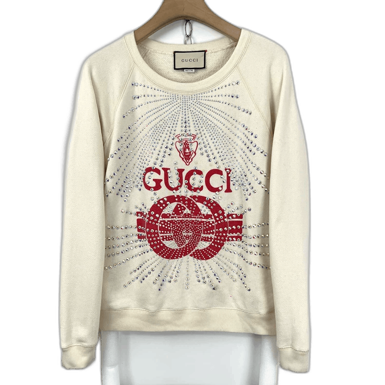 Gucci Gucci White Logo Sweater with Rhinestones Size S / US 4 / IT 40 - 1 Thumbnail
